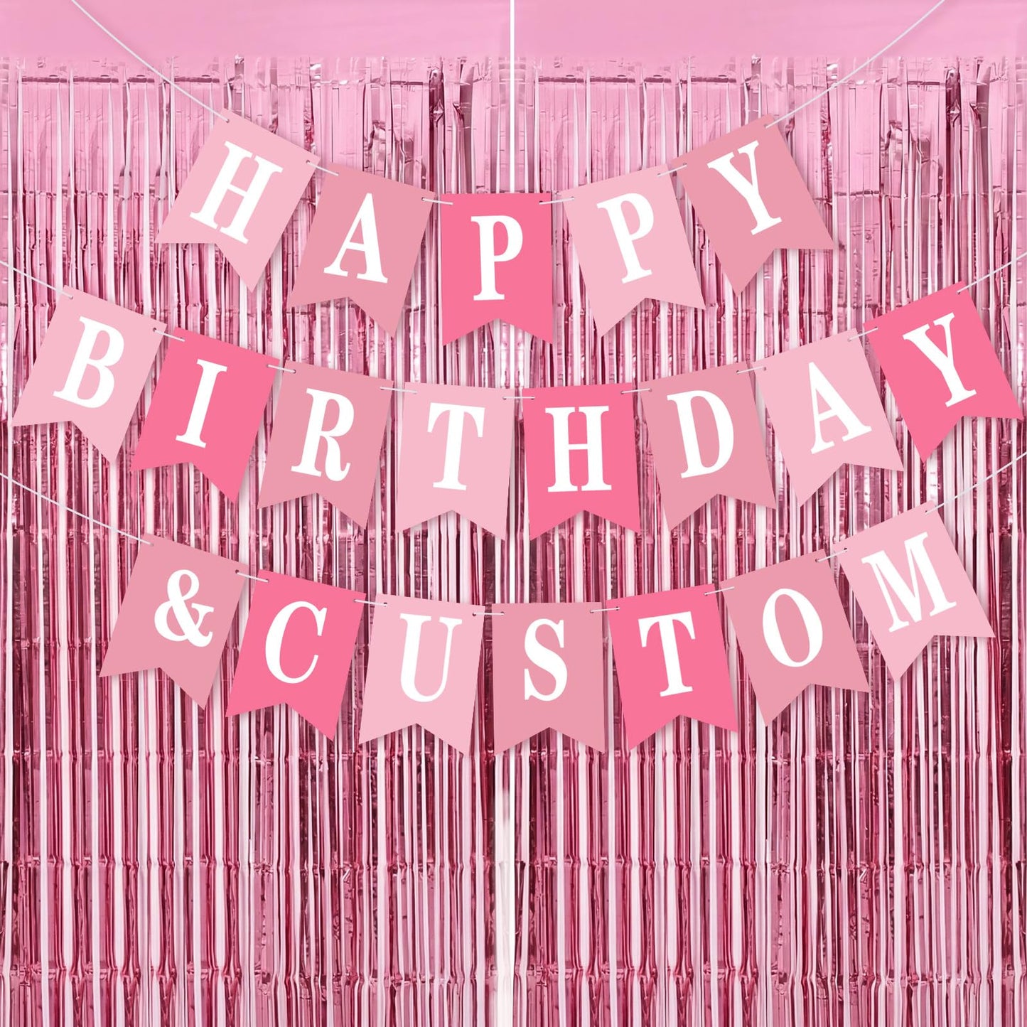 Mooliwe 173 Pcs DIY Custom Banner Kit Make Your Own Custom Letter Banner Sign for Birthday Wedding Decor Include 20 Paper Pennant 148 Letters Numbers with Fringe Curtain Rope Threading Device (Pink)