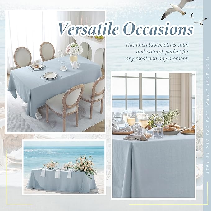 Linen World Blue Linen Tablecloth - 100% French Linen Table Cloth 108" x 60" Inch,Washable Rectangular Tablecloth for Dining,Outdoor,Weddings and Restaurants,Decorative Thanksgiving Christmas