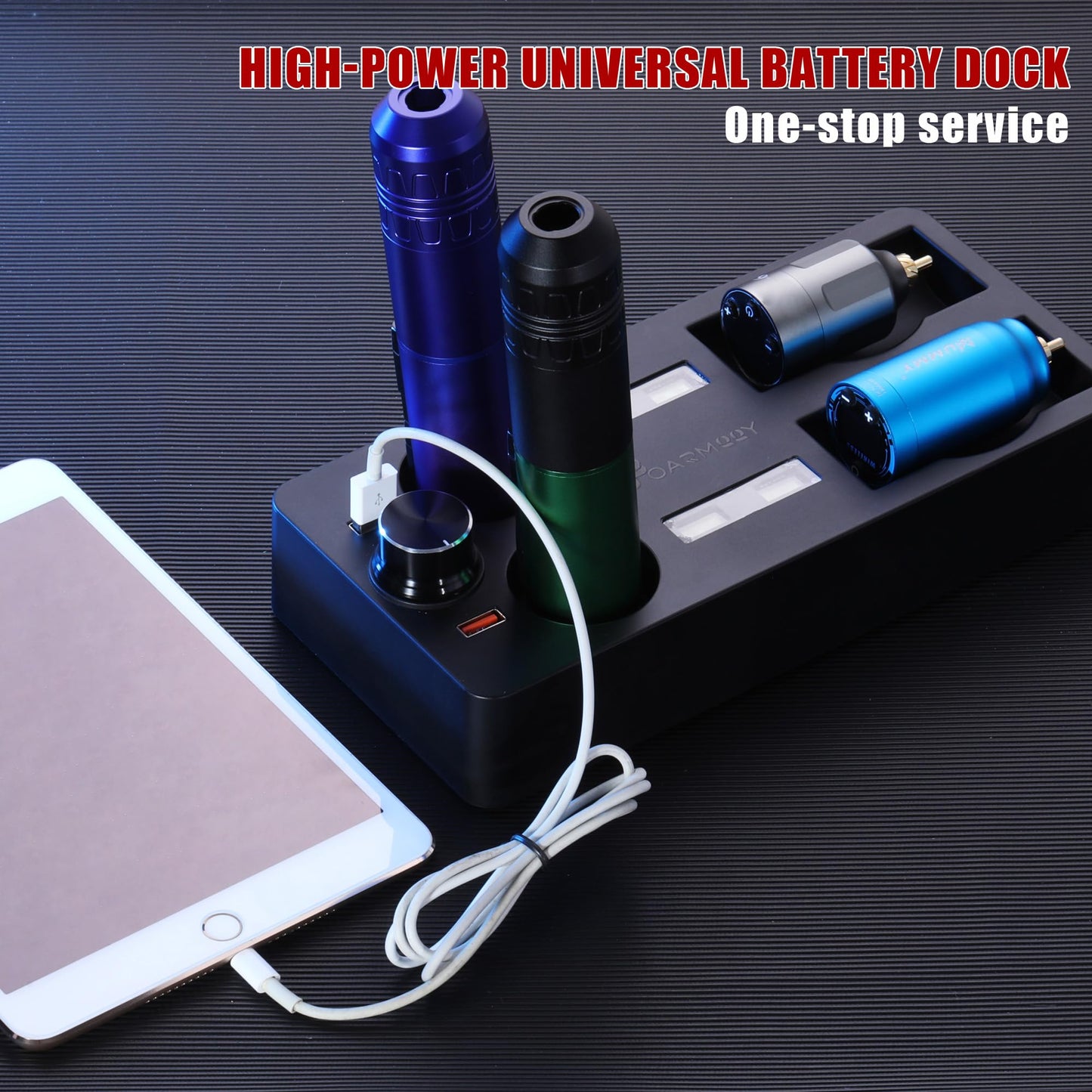 POARMEEY Multifunctional Charging Station with LED Display, 2-Port USB Charging Station and 4-Type-C Slot, Black