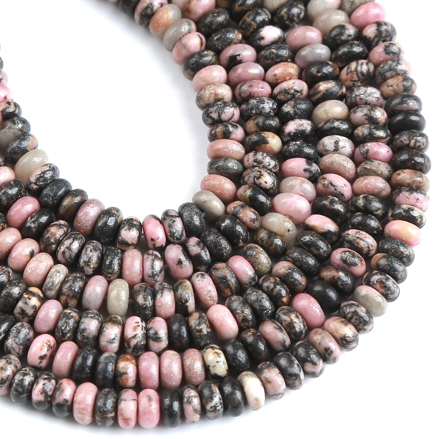 150PCS 2x4mm Natural Black Lace Rhodonite Rondelle Beads Abacus Disk Stone Beads Round Loose Spacer Gemstone Beads for DIY Bracelet Necklace Jewelry Making