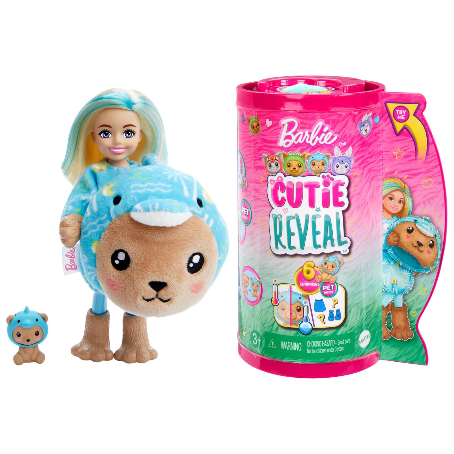 Barbie Cutie Reveal Chelsea Doll & Accessories, Animal Plush Costume & 6 Surprises Including Color Change, Teddy Bear as Dolphin