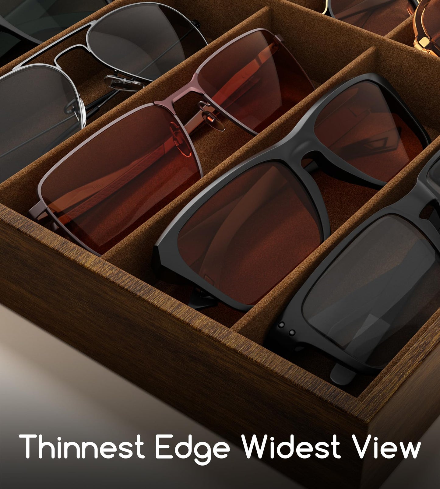 NEWLOOP Sunglass Organizer for Women Men - Multiple Pair of Sunglasses Storage Box Eye Glass Watch Display Case with 10 Slots Wooden