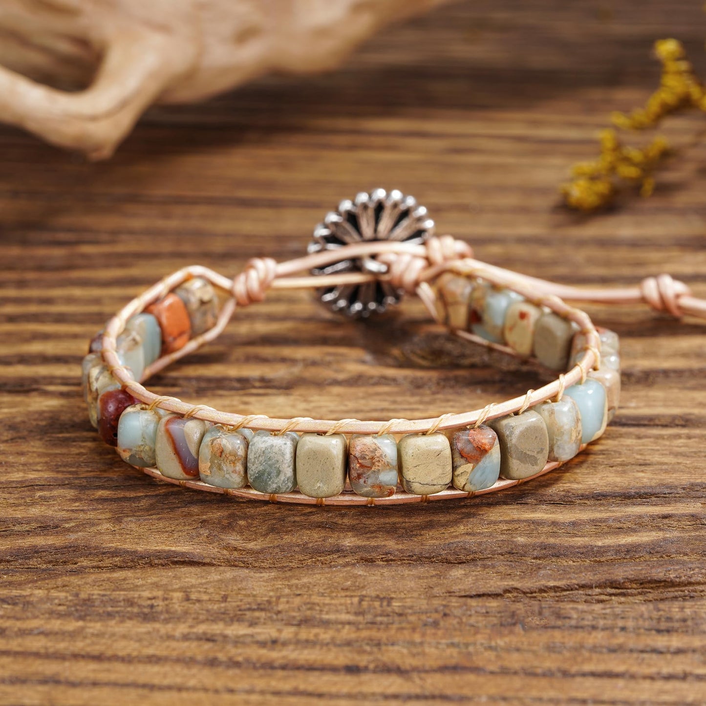 Plumiss Boho Handmade Agalmatolite Stone Bead Wrap Bracelets for Women Men Natural Gift