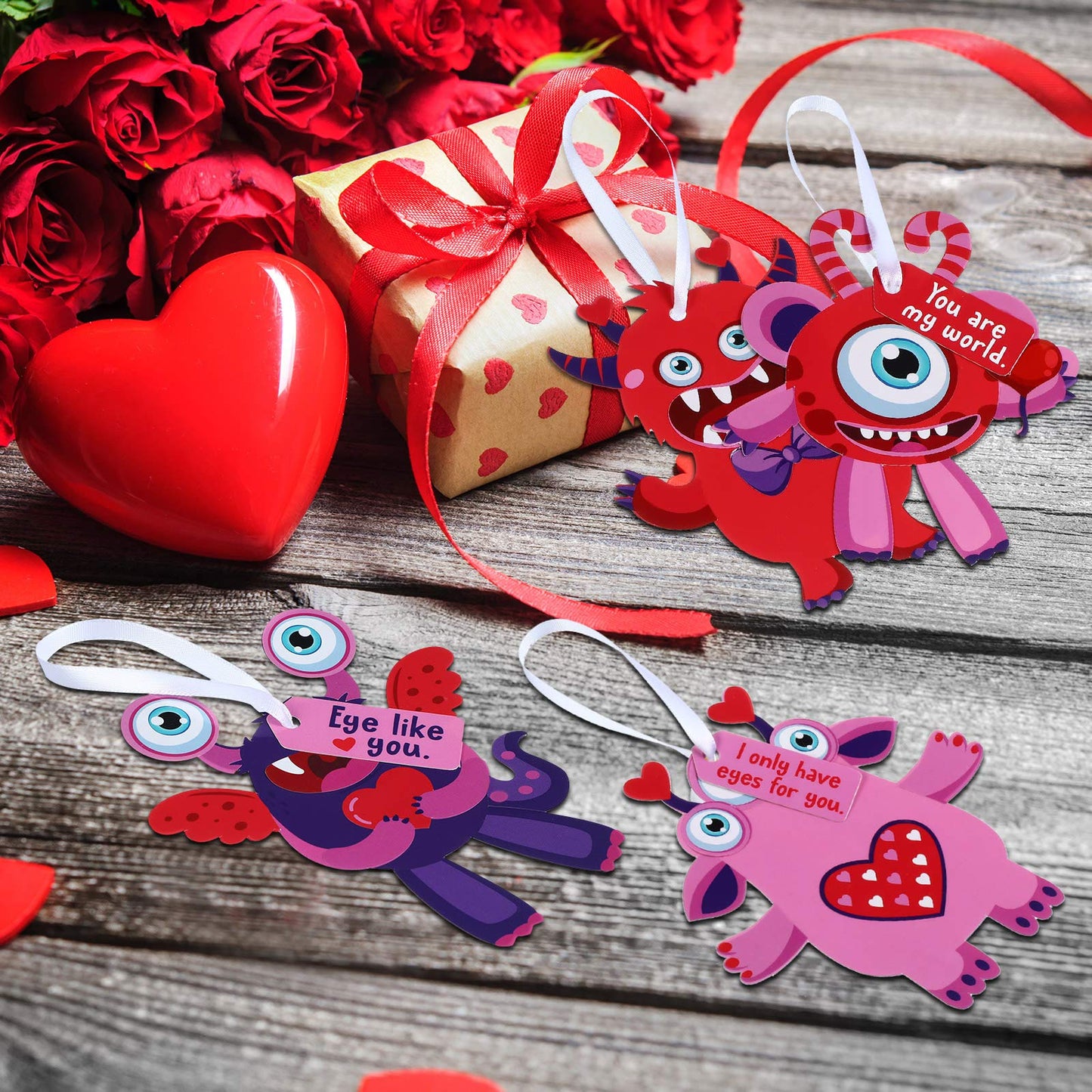 Sumind 60 Sets Valentine's Day Craft Kits for Kids DIY Ornament Valentine Class Game Activities Paper Craft Hanging Ornament for Valentines Day Decorations