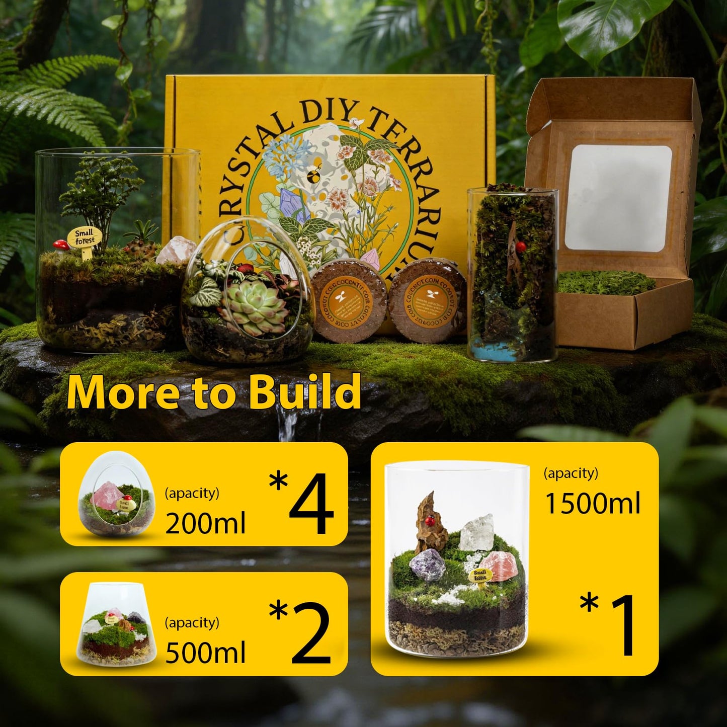 DIY Crystal Terrarium Kit - 21-Pieces All-in-One Starter Kit with Preserved Moss, Pumice, Crystals, Coconut Coir, Tools & Decor | Healing Gift for Relaxing | Plants Lovers | Home & Desk Decor