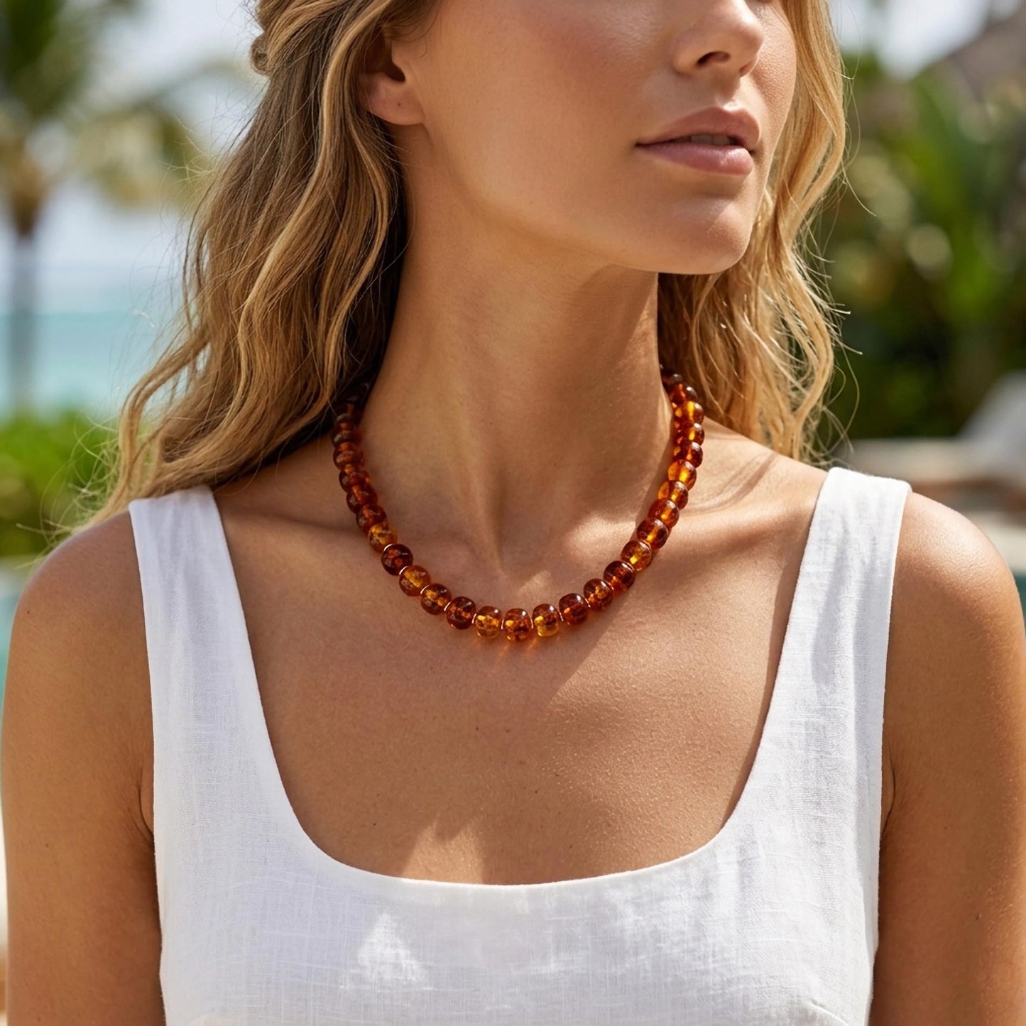 WOWORAMA Vintage Brown Beaded Necklace for Women Chunky Resin Beads Necklaces Statement Chunky Choker Necklace Trendy Boho Jewelry