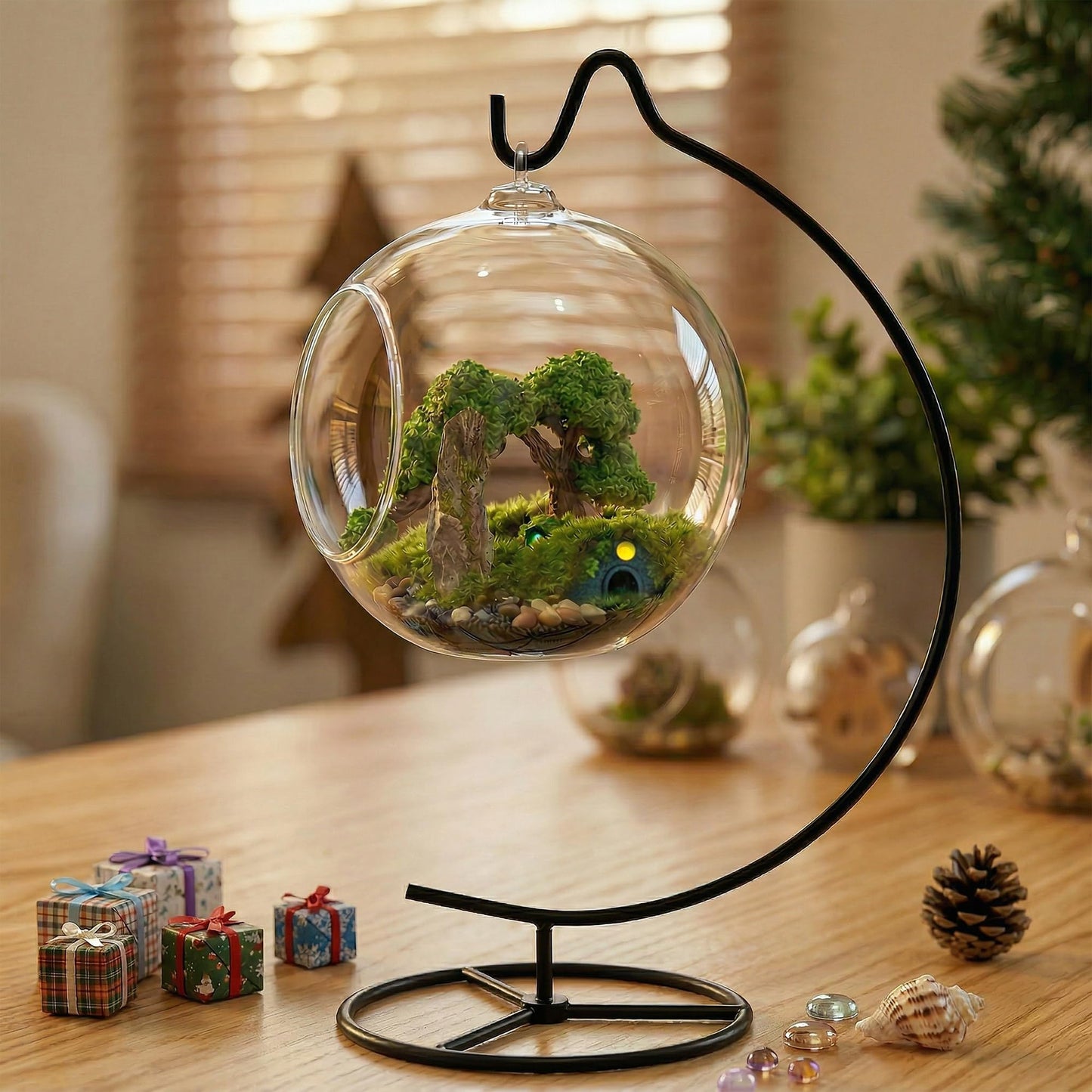DIY Glass Globe Terrarium-Style Decor Kit, 11-Piece Mini Micro Landscape Ornament Set for Desk, Home & Office- Thoughtful Indoor Gift for Home & Office Decor