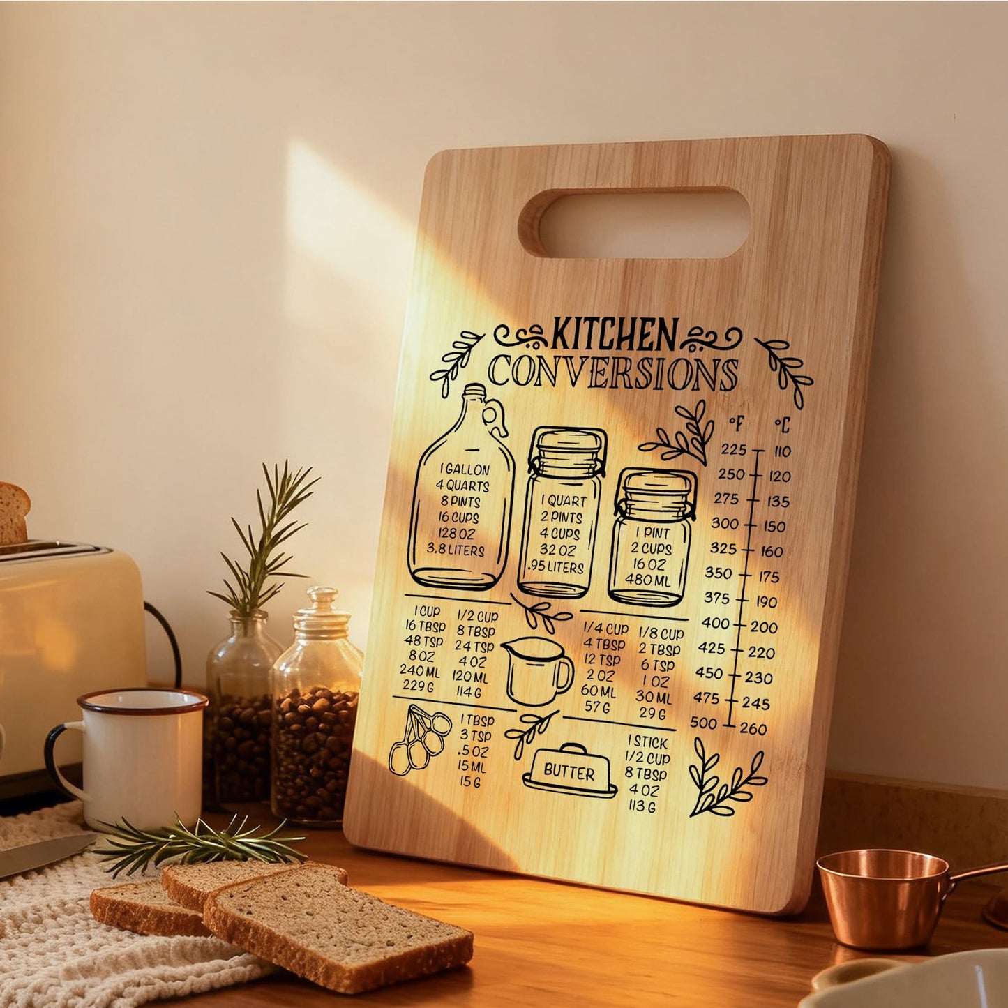 Koesus Kitchen Conversions Cutting Board, Gifts for Cooking Lovers, Gifts for Cooks Chefs Bamboo Cutting Chopping Boards for Kitchen