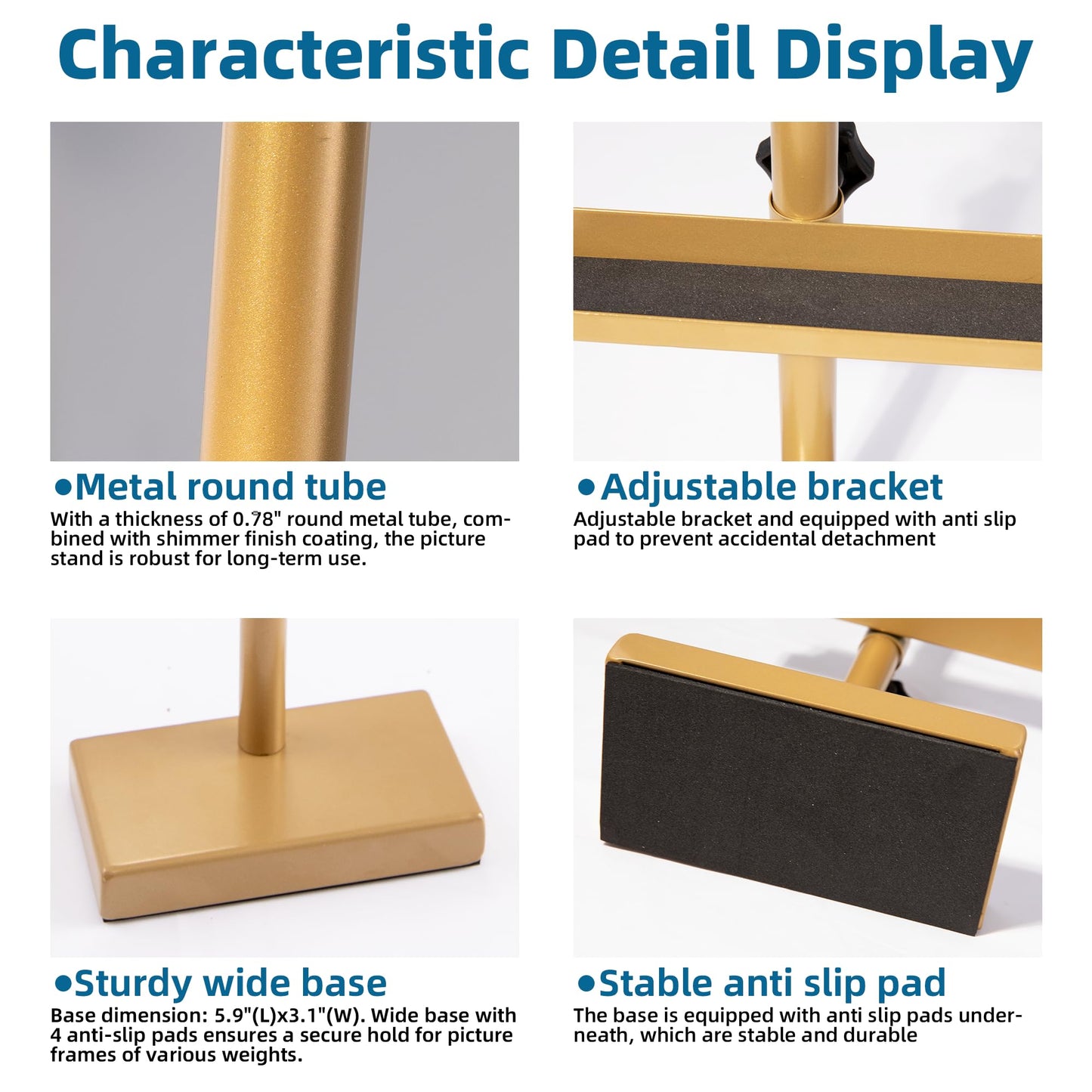 GRETJOB Adjustable Tabletop Easel Stand, 29" Picture Easels for Display Metal Picture Frame Holder Stand Table for Art, Photo (Gold)