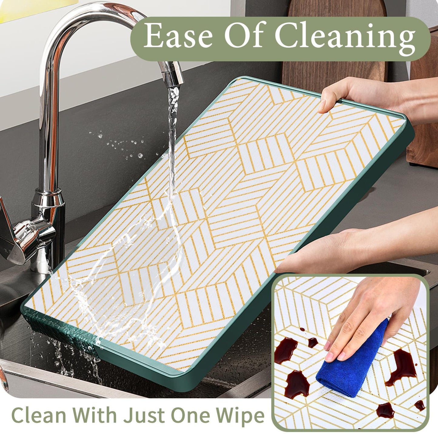Shelf Liners for Kitchen Cabinets 12in x 20FT, Non Adhesive Cabinet Liner Strong Non-Slip Thickened Gold Geometric Drawer Liner, Easy to Clean for Shelf, Cabinet with Knife and Tape Measure