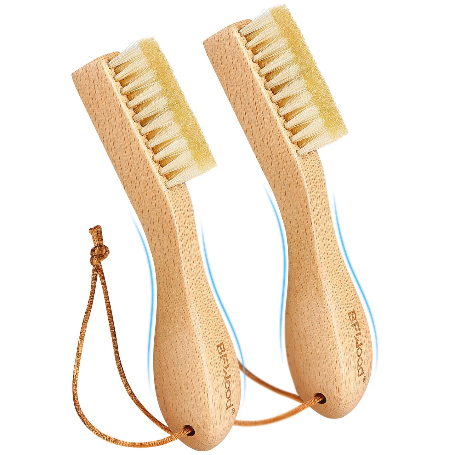 BFWood 2PCS Laundry Stain Brush - Natural Soft Boar Bristles, Removes Tough Stains from Delicate Fabrics Like Knits, Cotton, and Linens, Gentle on Fabrics, No Damage