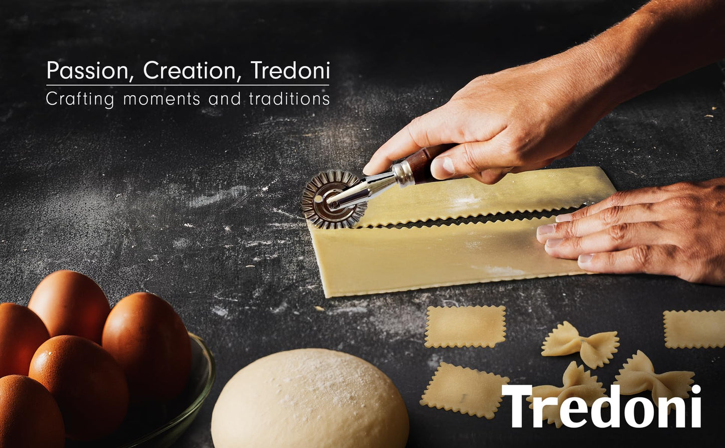 Tredoni 1.6" Pastry Wheel - Dough Stamp Cutter/Crimper, Pasta/Ravioli/Pie Maker, 4cm Stainless Steel Wheel Wooden Handle