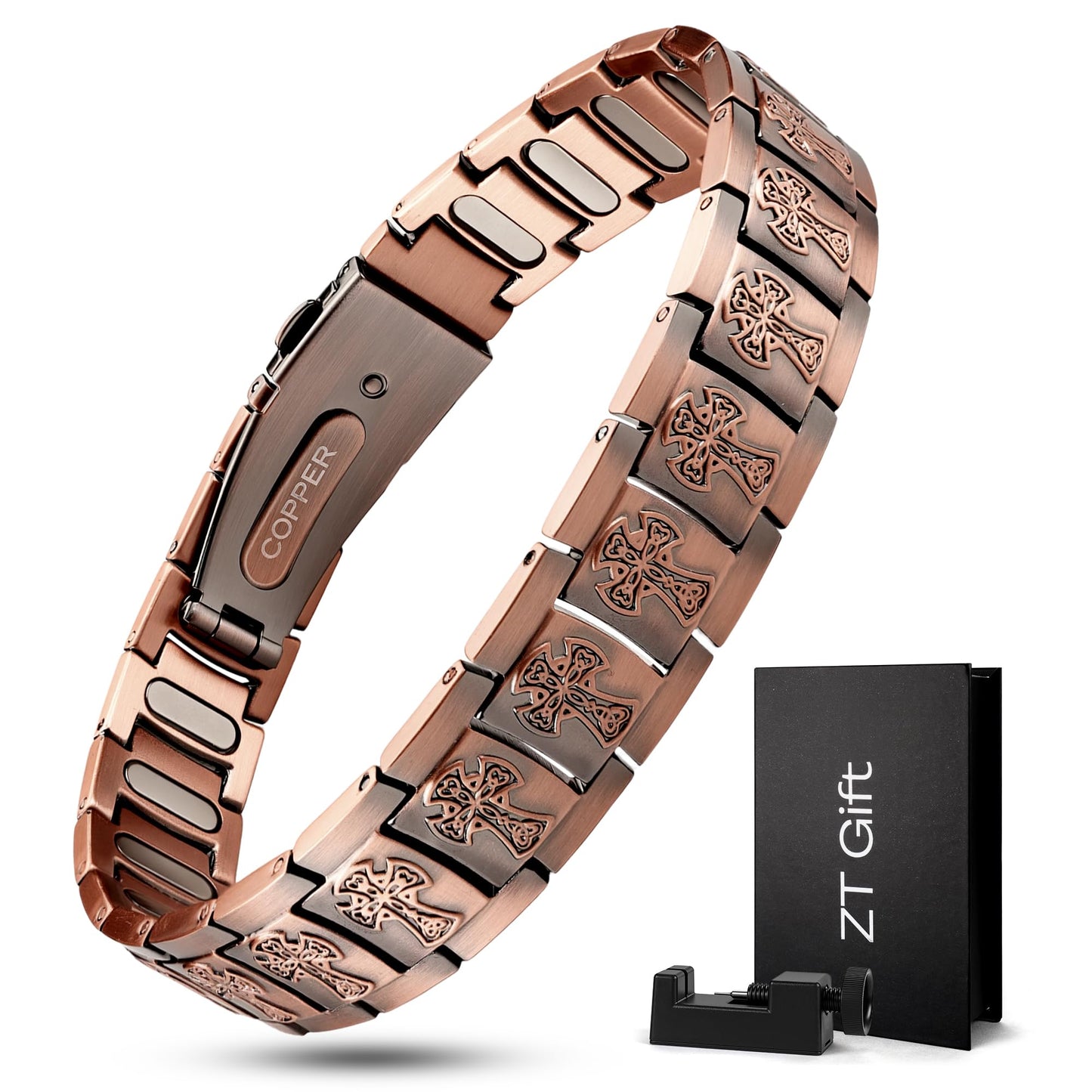 Trinckle Copper Bracelet for Men, Magnetic Copper Bracelets with 5X Strength 5000 Gauss Magnets, Celtic Cross 99.9% Pure Cooper Jewelry with Magnet as Father Day Gift Pulsera De Cobre with Sizing Tool