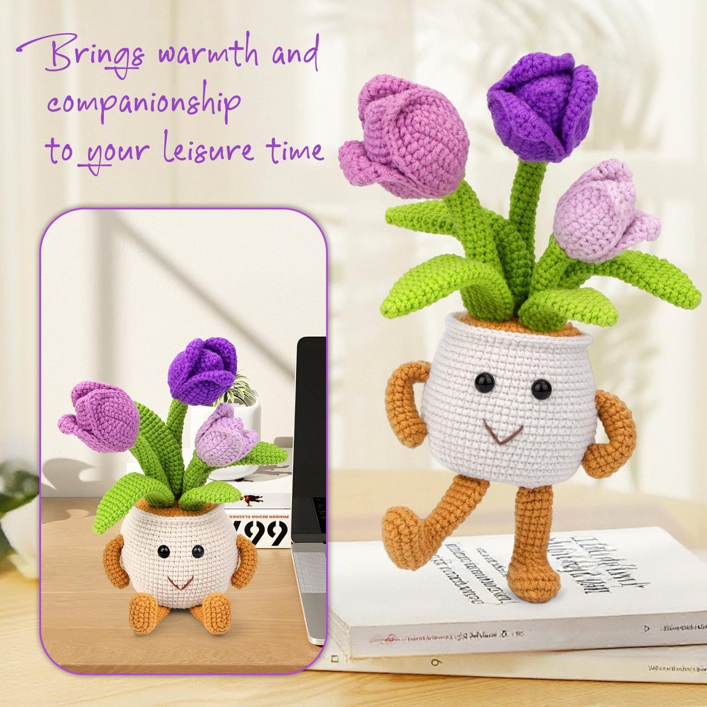 Nitlak Crochet Kit for Beginners, Tulip Potted Beginner Crochet Kit for Adults Kids, Crochet Starters Kit with Step-by-Step Video Tutorials for Mother's Day DIY Craft