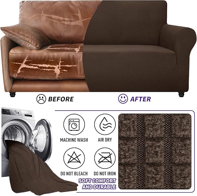 ZNSAYOTX Stretch Oversized Couch Cover Universal Sofa Covers for Living Room Dogs Pet Furniture Protector Spandex Extra Large Sofa Slipcovers with Anti Slip Foam Sticks (Coffee, XL Sofa)