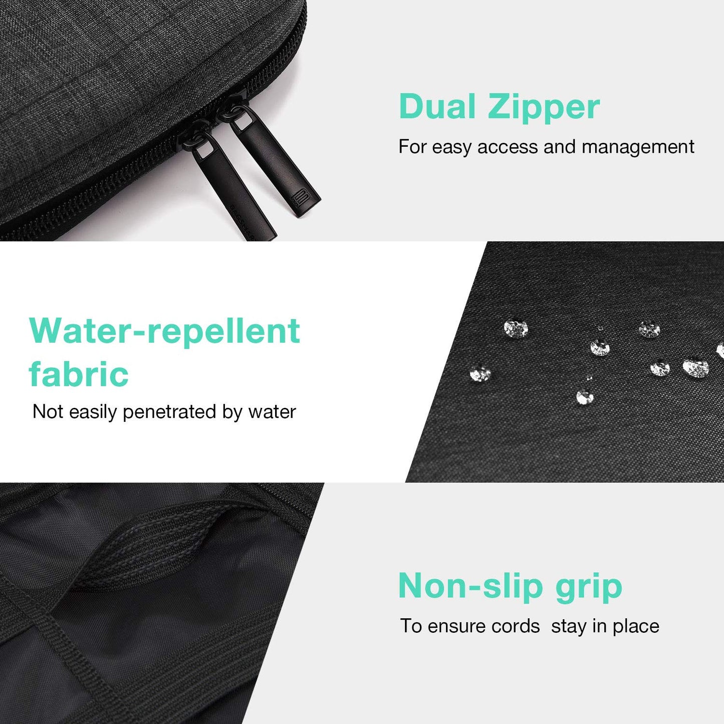 BAGSMART Electronics Organizer Travel Case, Small Cord Bag for Travel Essentials, Tech bag for Men Women, Cable Organizer for Phone, SD Card, Black