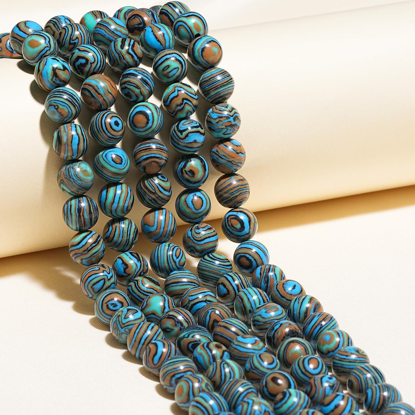 10mm Natural Blue Malachite Gemstone Beads Polished Round Smooth Stone Beads for Bracelets Jewelry Making 15inch Loose Beads