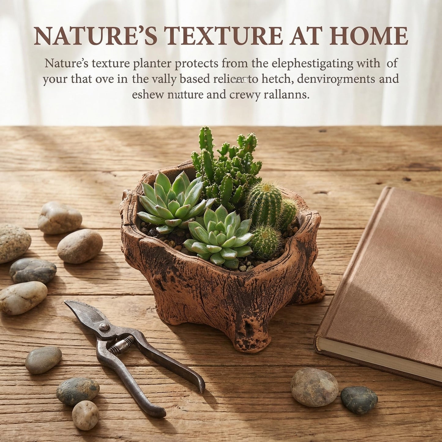 DECHOUS Artificial Small Driftwood Planter - Imitation Driftwood Stump Log Concrete Planter Succulent Flower Pot with Drainage Hole for Small Plants, Cactus, Air Plants, Home Office Indoor Decor