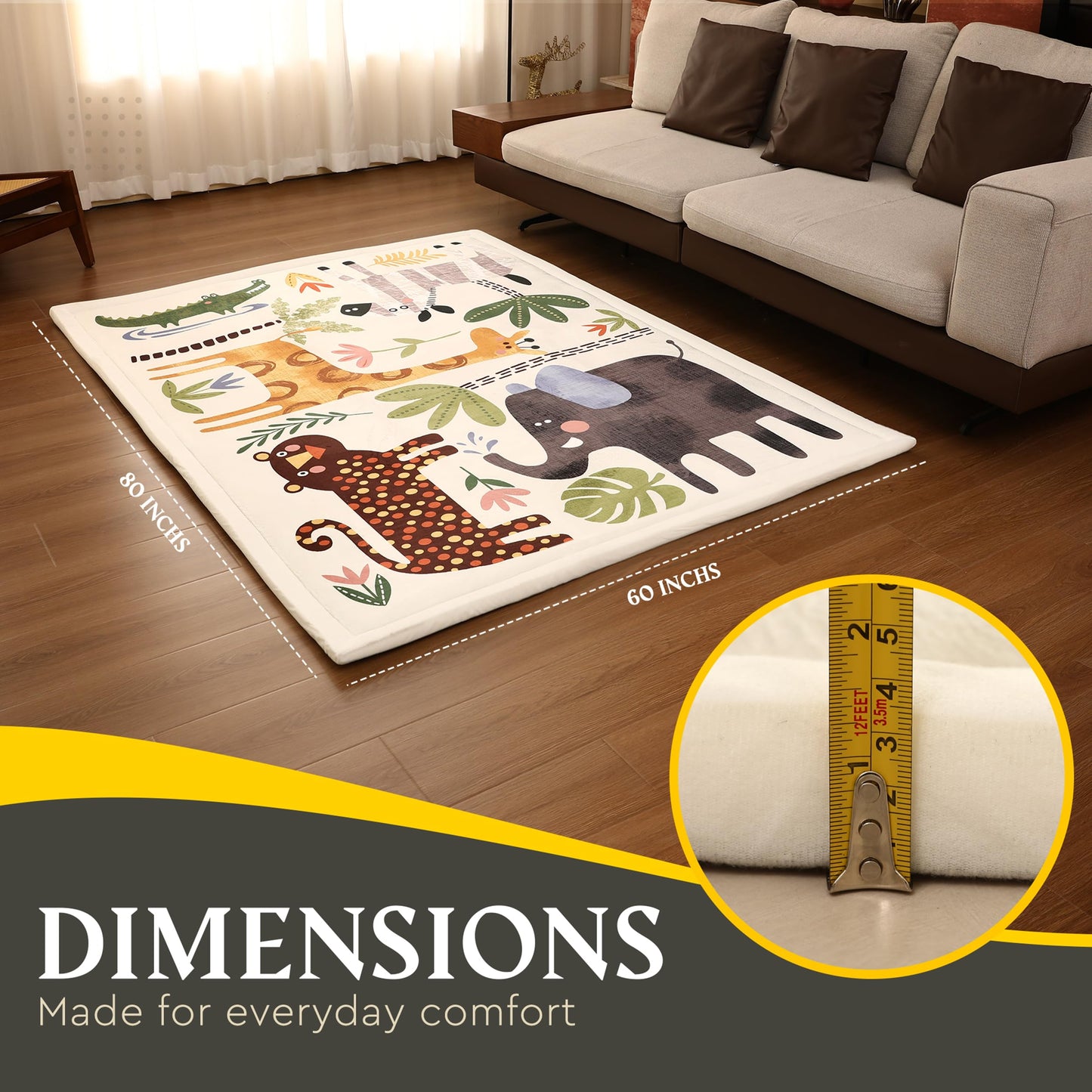 Halaluxe Baby Play Mat 60"x80" Extra Thick (1.4") | Memory Foam Crawl Mat for Infants & Toddlers | Non-Slip | Waterproof | Tummy Time | Animal Print Floor Rug