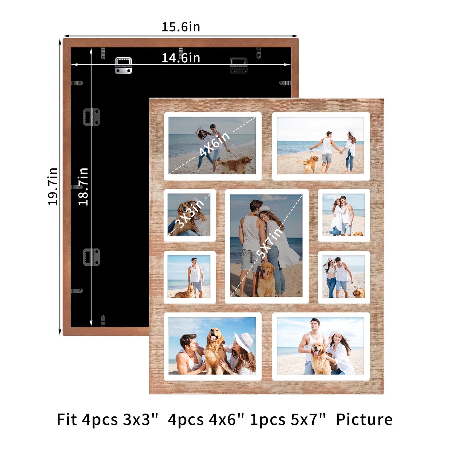 YESKAY Picture Frame Collage for 6x8 and 5x7 and 4x4 Photos - 9 Openings Rustic Brown Picture Frame with Real Glass,Family Picture Frames Wall Decor(1 Pack)