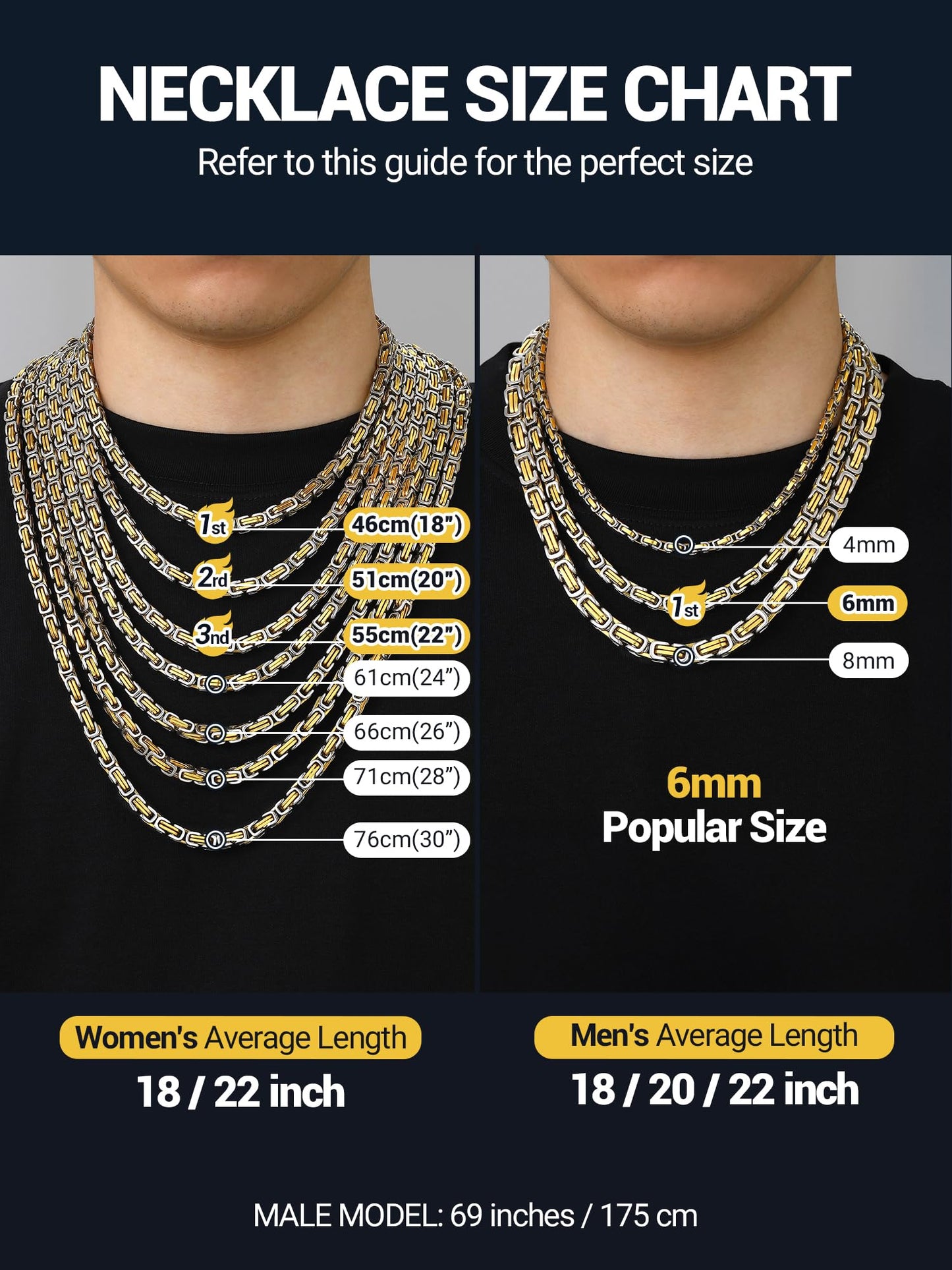 PROSTEEL Byzantine Necklace For Men Gold Chain Stainless Steel Long Necklaces