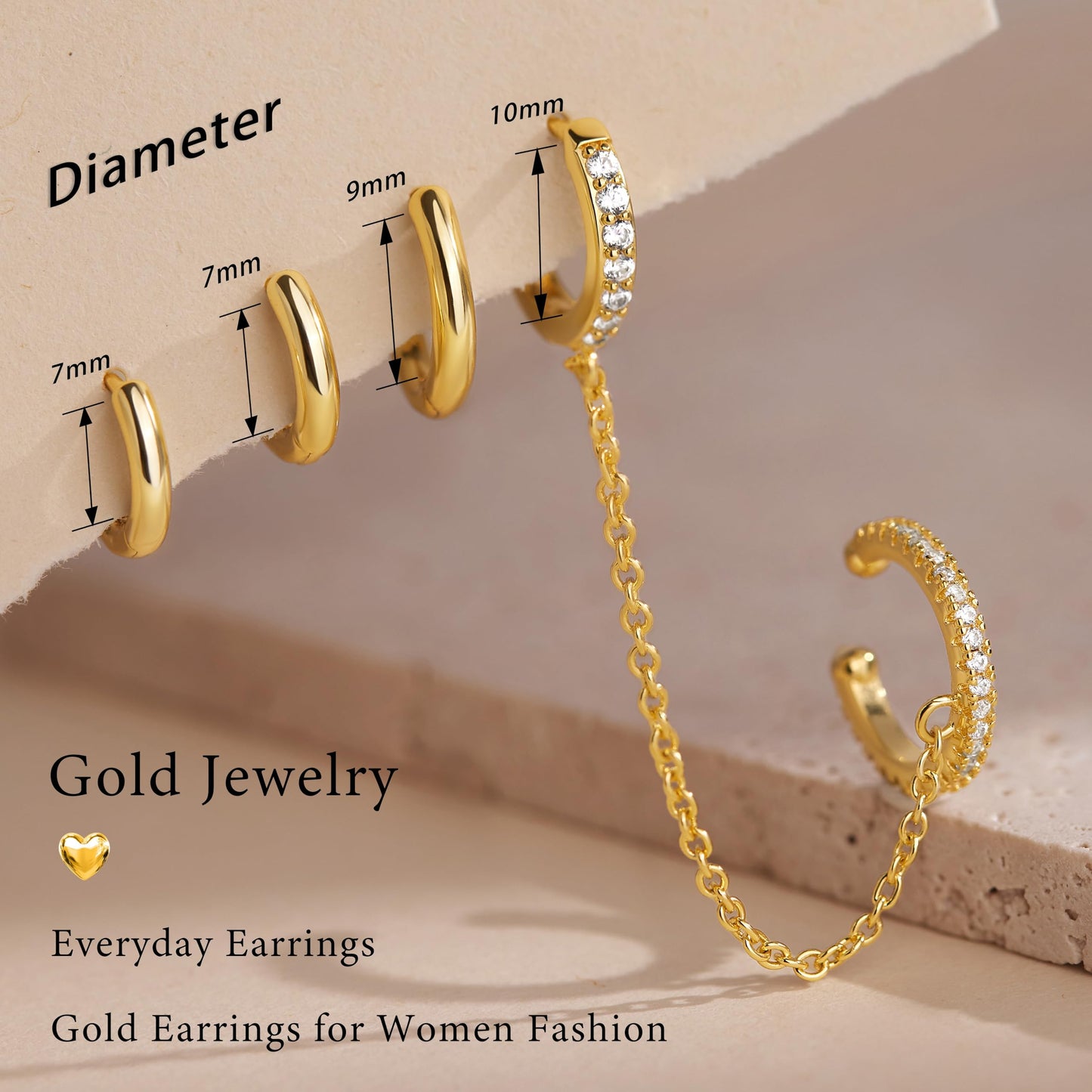 Gold Chain Hoop Ear Cuff Earrings for Women, Double Piercing Chain Huggie Small Stack Cartilage Hoop Cuff Earring Sets for Multiple Piercing, Conch Helix Rook Tragus Daith Clip On Jewelry Set Gifts