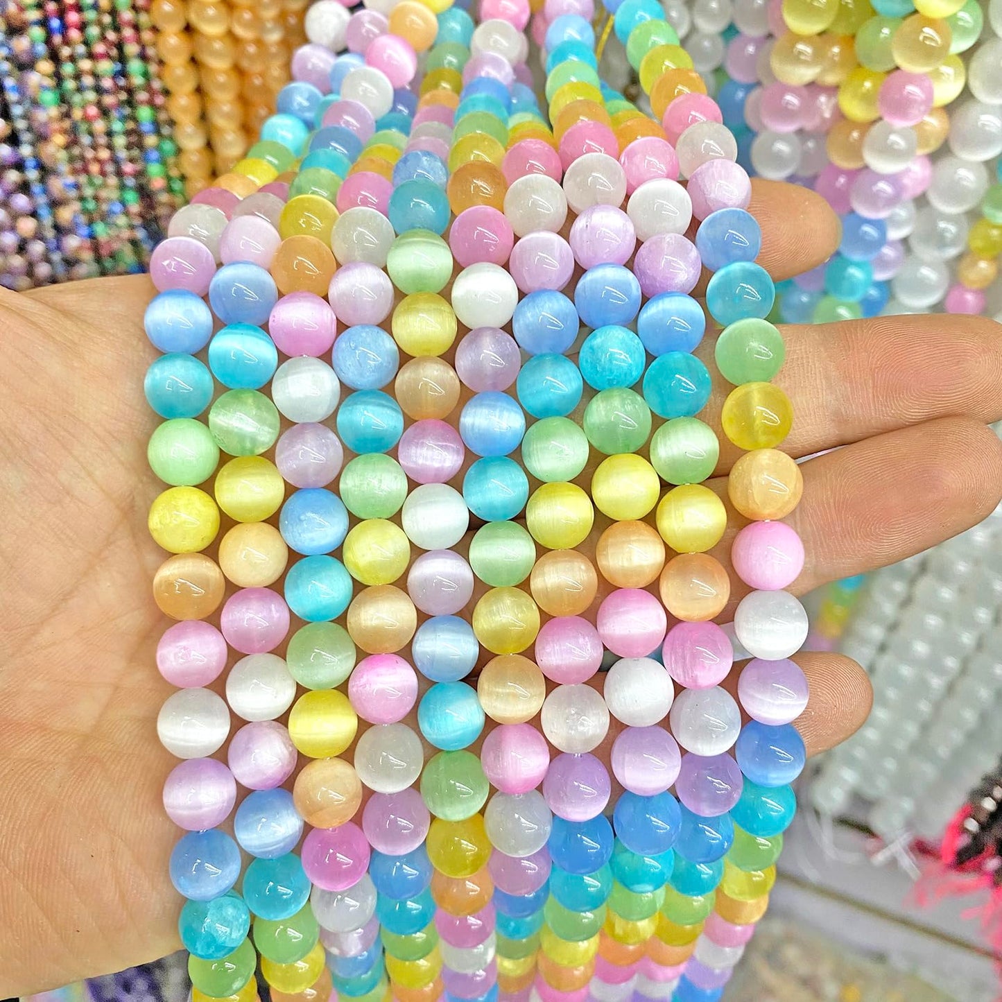 6MM 60PCS Colorful Selenite Gypsum Stone Crystal Beads for Jewelry Making DIY Bracelet