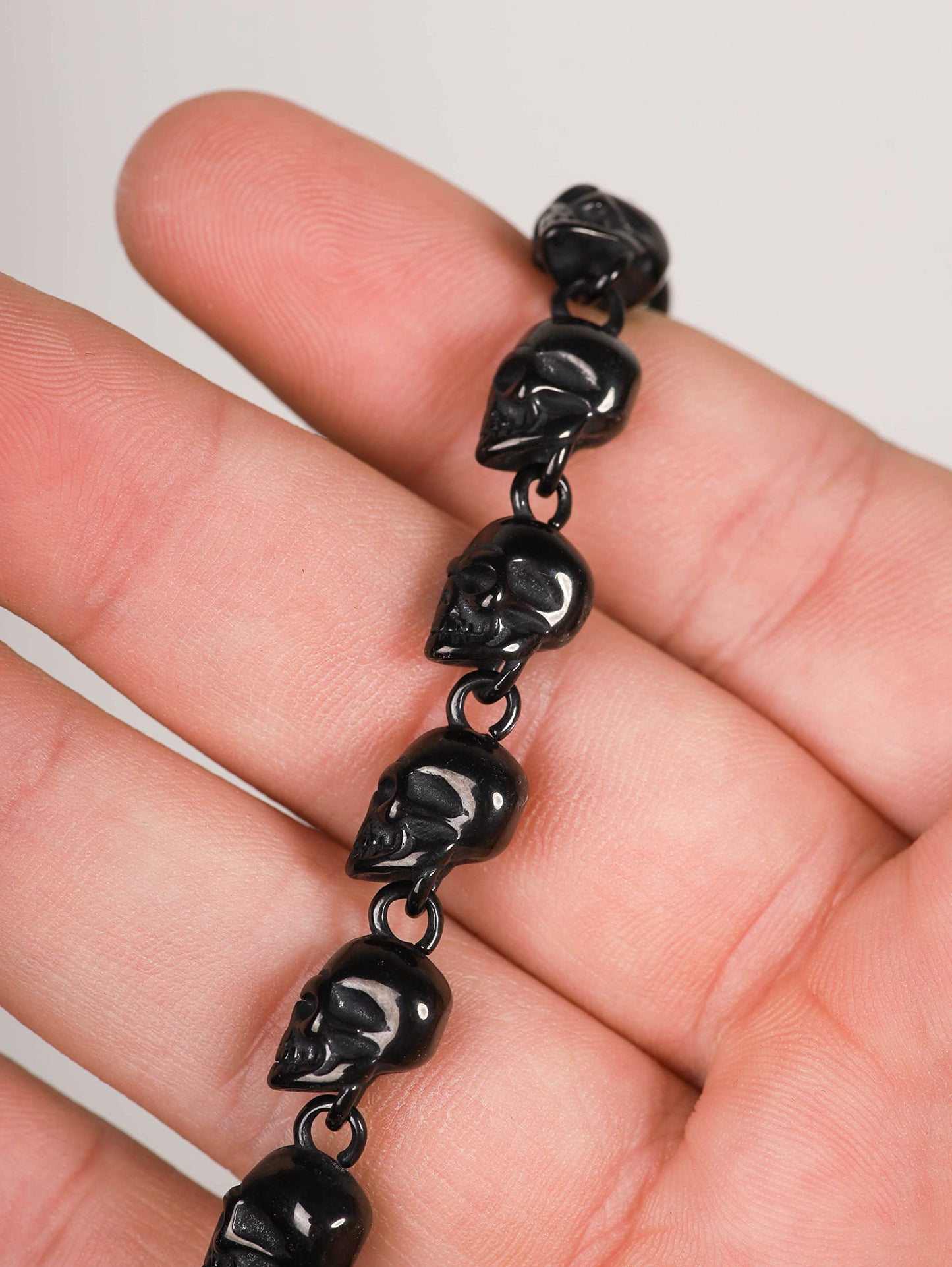 HAQUIL Stainless Steel Black Plated Skull Bead Linked Bracelet for Men and Women, Skull Jewelry Gift