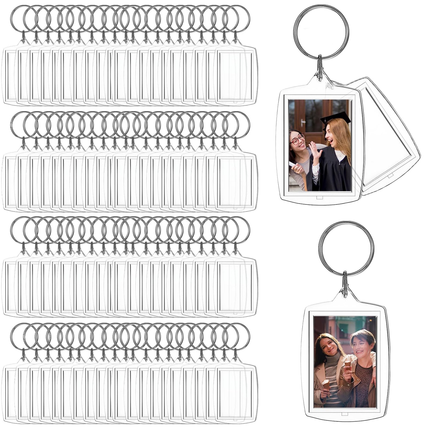 Xthrotsenk 150 Pcs Photo Keychain Insert, Acrylic Picture Keychains, Clear Blank Keyring Photo Insert Frame, Personalised Photos Key Holder, Rectangle Blank Photos Keychains, 2.2 x 1.6 Inch