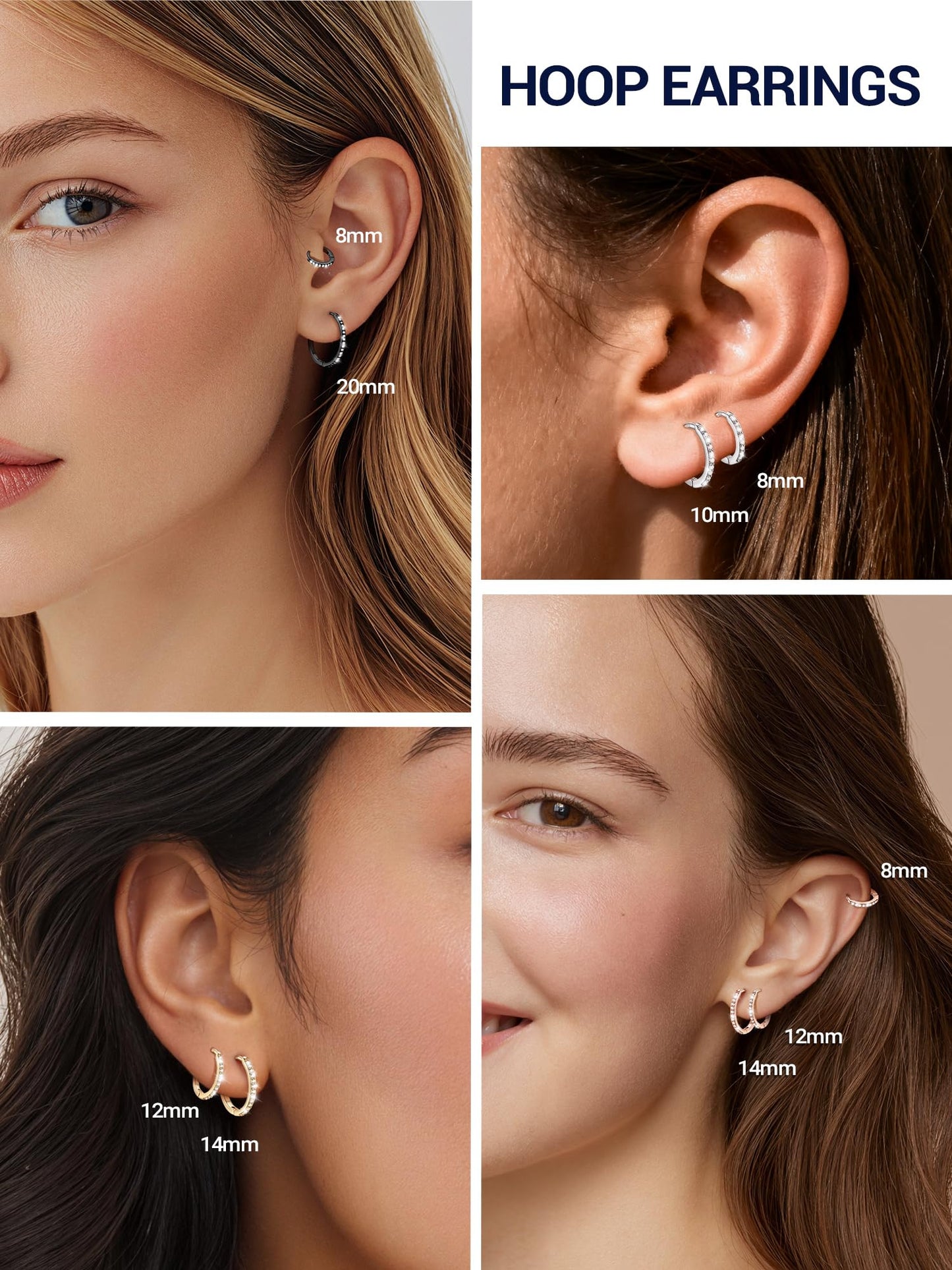 Silver Hoop Earrings For Women Cubic Zirconia Hoops Earring Hypoallergenic 8mm Tiny Huggie Jewelry Non Tarnish Cartilage Piercing Waterproof Ear Earings