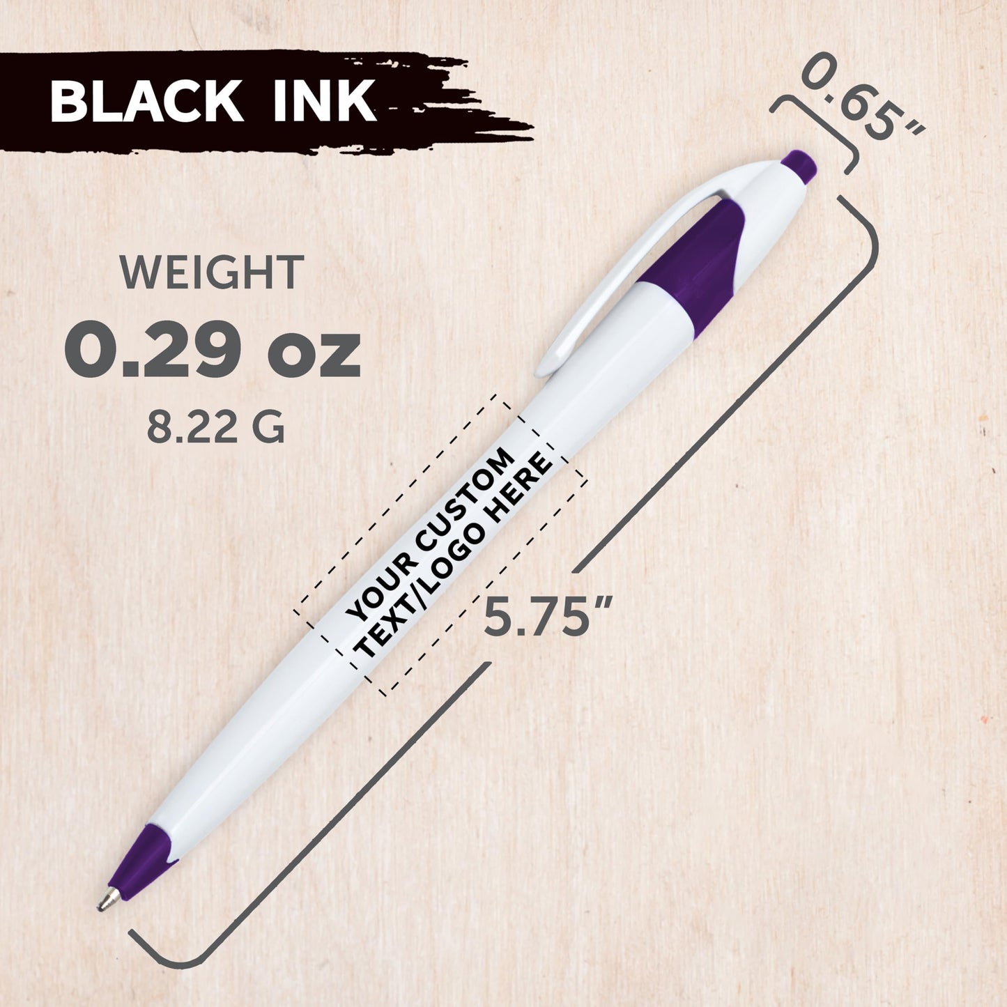 Personalized Ballpoint Pens Set of 10/50/100 by DISCOUNT PROMOS- Black Ink, Slim & Curvy Design, Retractable, Ideal for Office, Corporate Merchandise, Tradeshows- Purple