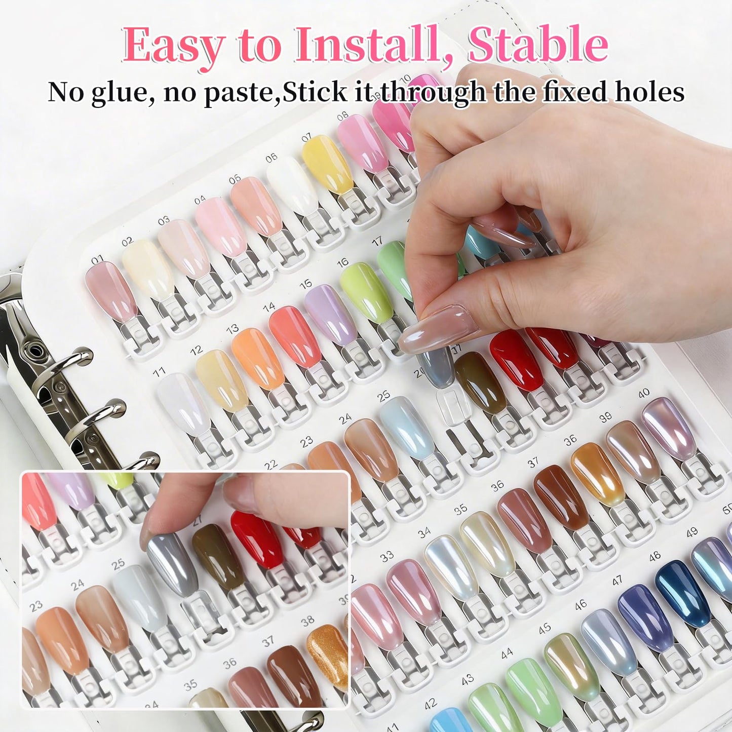 ASTONFOG Nail Color Swatch Book Professional Nail Display Book for Gel Polish Nail Art Design Nail Swatches Chart Book with 150 Clear Replacement Nail Tips Salon Home Use