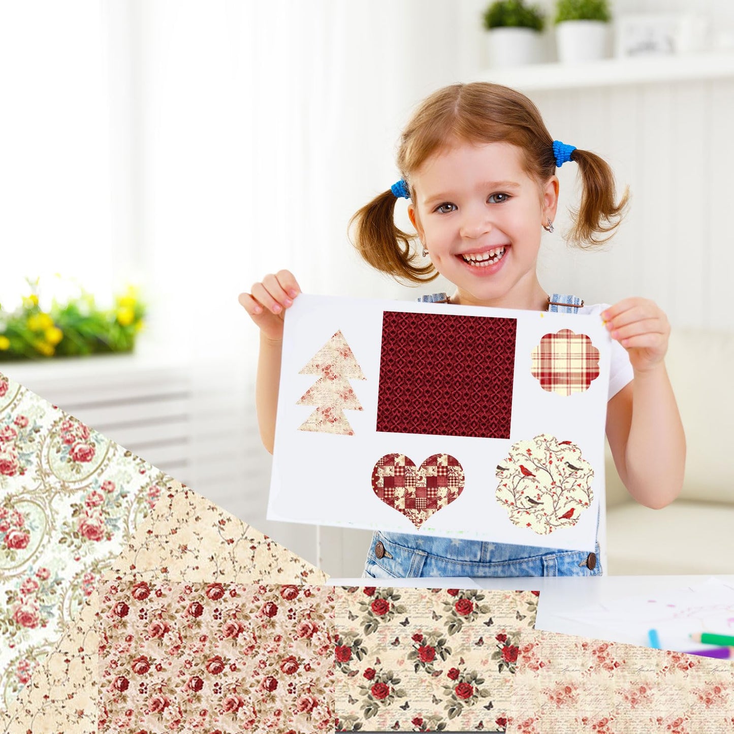 24 Sheets/24 Designs Scrapbook Paper Double Sided Boho Floral decorative craft Pattern Paper for DIY Cards, Junk Journaling, Scrapbooking Supplies and Photo Album Decor (Red-2076, 12x12 Inch)