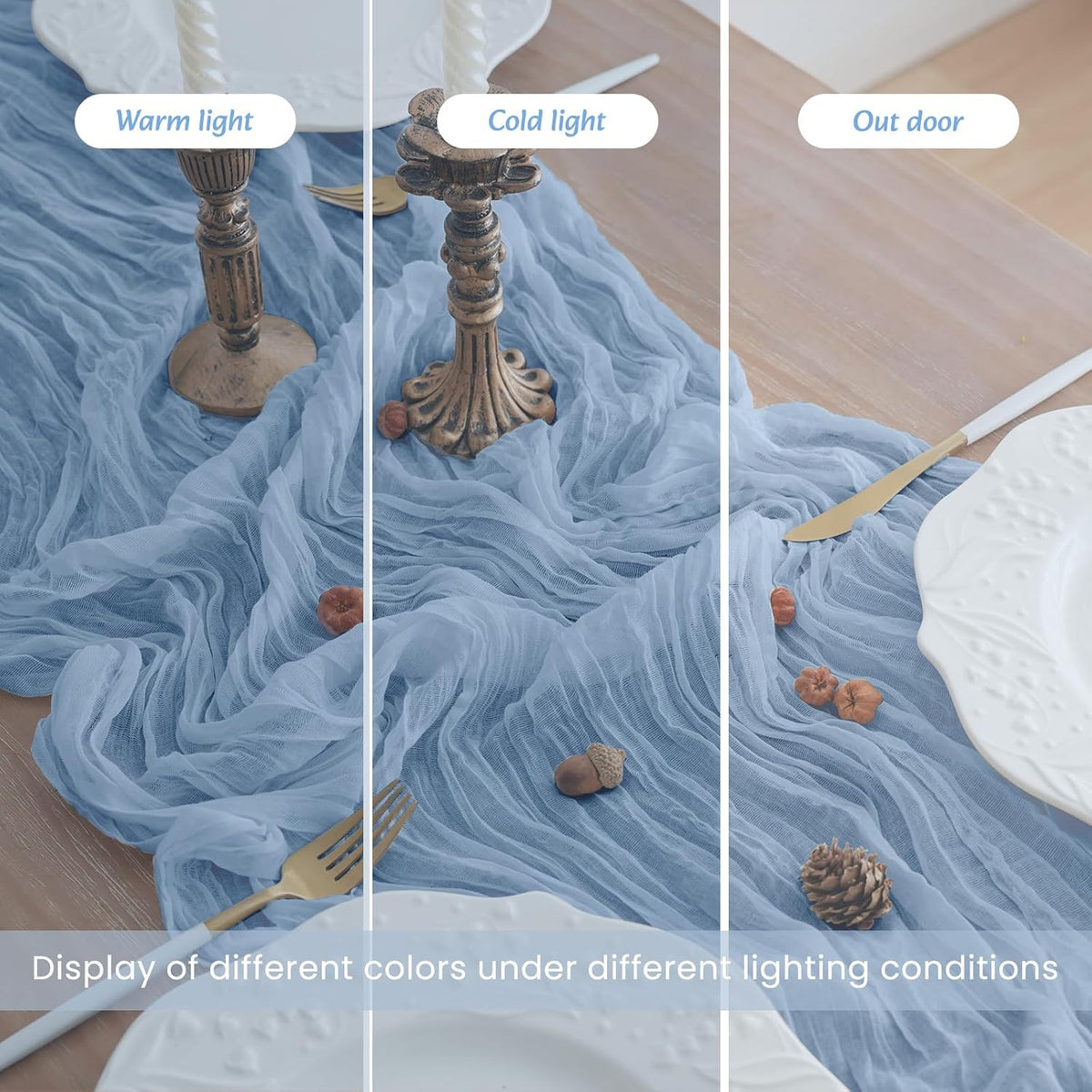 4Pack Dusty Blue Table Runner 10FT Cheese Cloth Table Runner 35x120Inch Long Boho Table Runners Rustic Gauze Table Runners for Party Wedding Bridal Shower Baby Shower Decorations