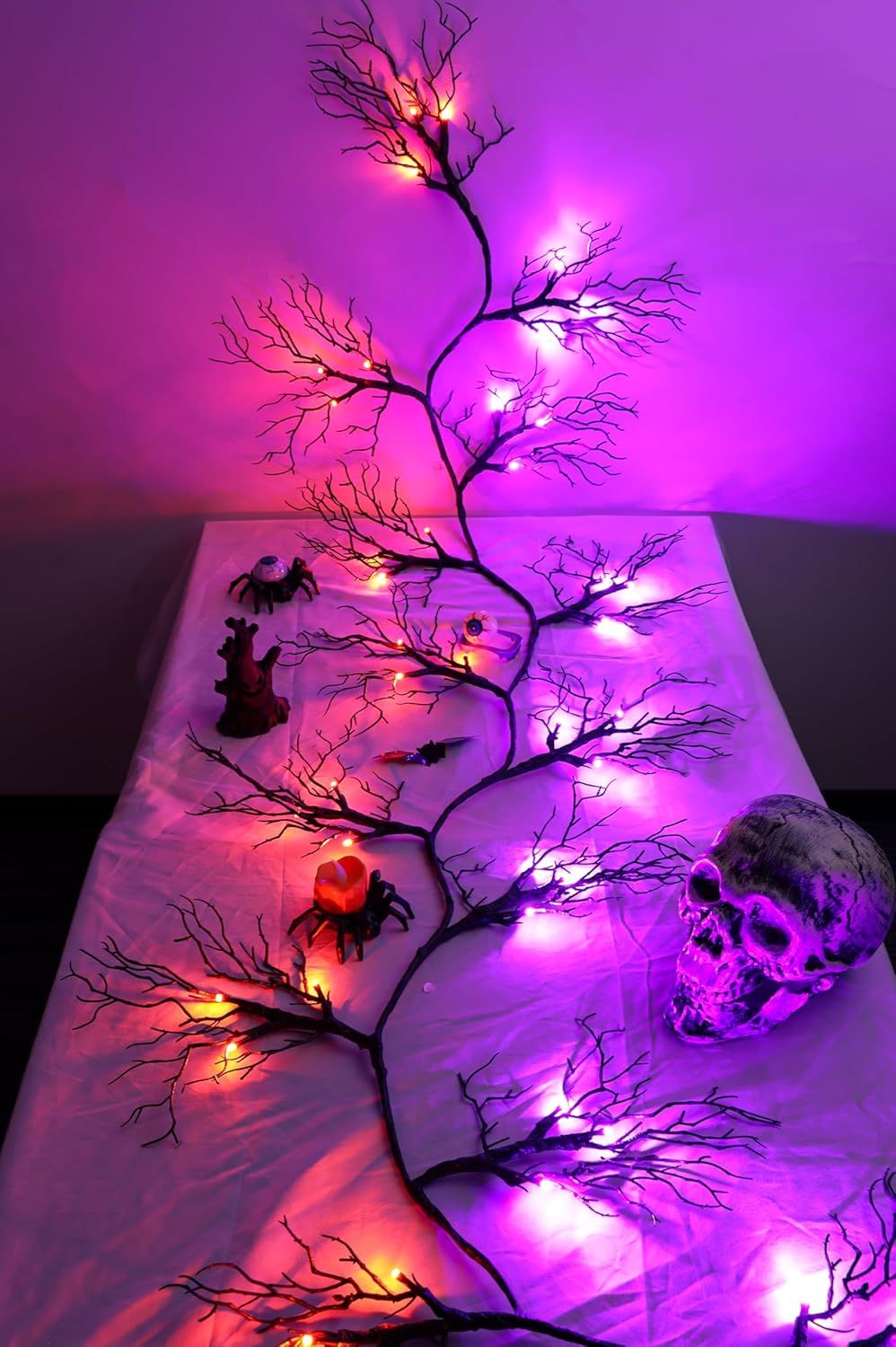 6 FT 45 LED Willow Vine Twig Decor Black Halloween Garland with Orange Purple Lights, Timer 8 Modes Waterproof Battery Operated Indoor Halloween Decorations for Wall Fireplace Mantle Home Office Decor
