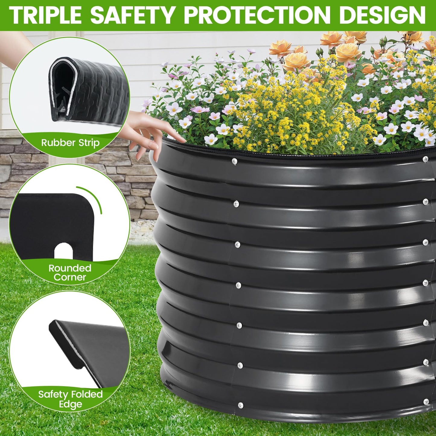 Galvanized Raised Garden Bed Outdoor |17'' Tall Planter Box Outdoor for Deep Root Plants | 2Pcs Raised Bed Kit for Gardening with Rubber Strip for Vegetables Flowers Fruits (Darkgrey, 4x2x1.4FT)