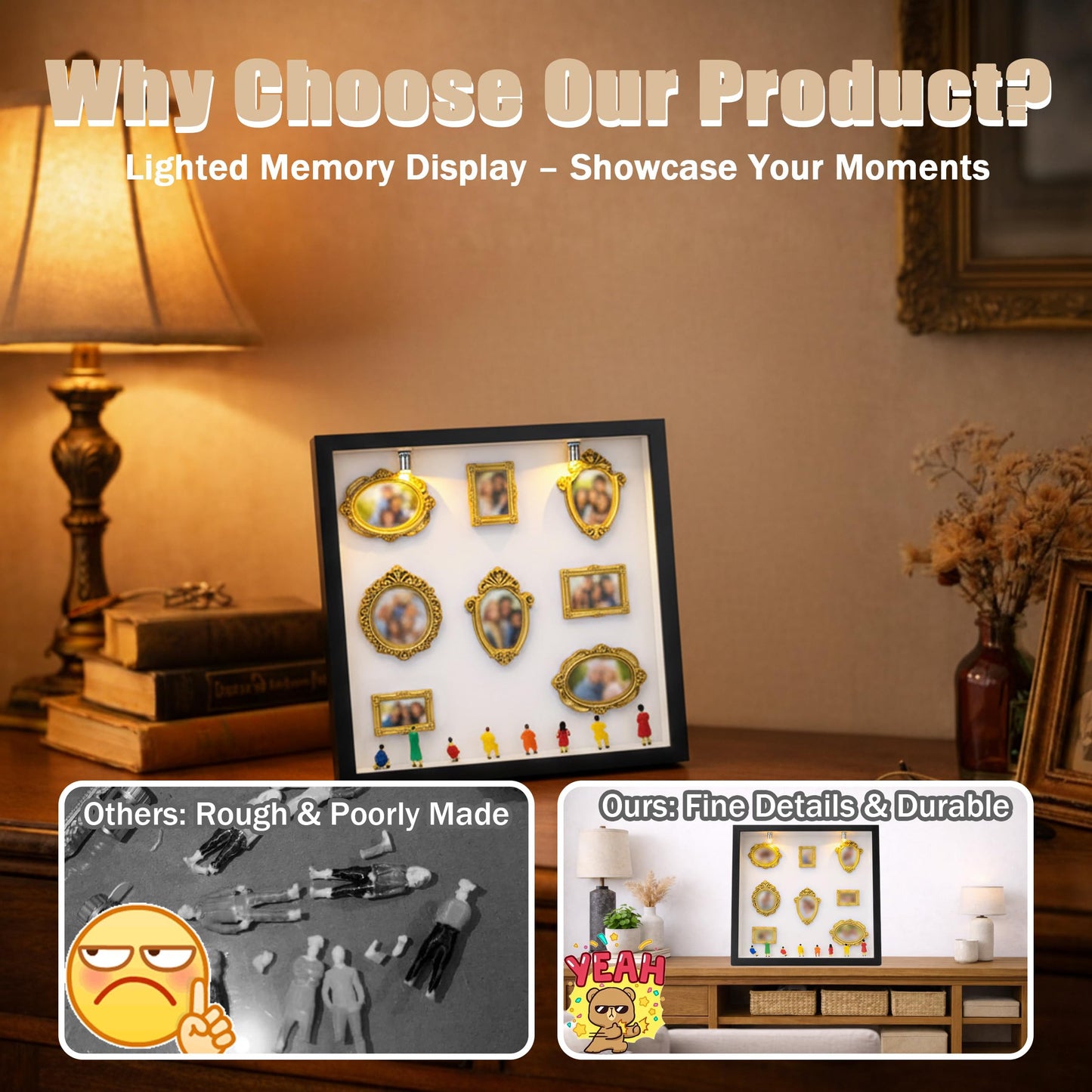 DIY Mini Shadow Box Frame Kit Black- Upgrade Mini Museum Kit Box with Miniature Figurines, Custom Photo Display Personalized Memory Decor, Celebrate Unique Memories in Style for Anniversary, Wedding