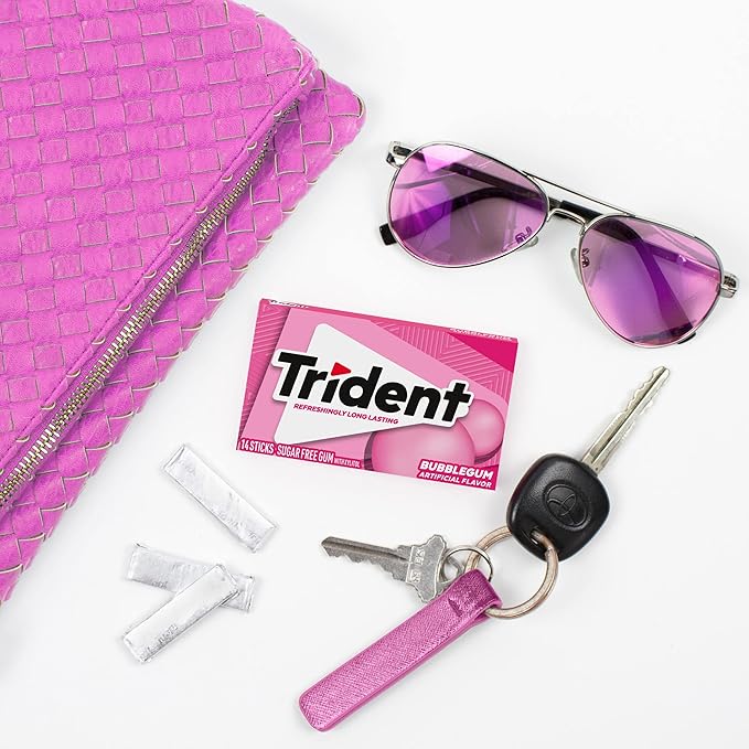 Trident Bubblegum Sugar-Free Chewing Gum, 12 Packs of 14 Pieces (168 Total Pieces)