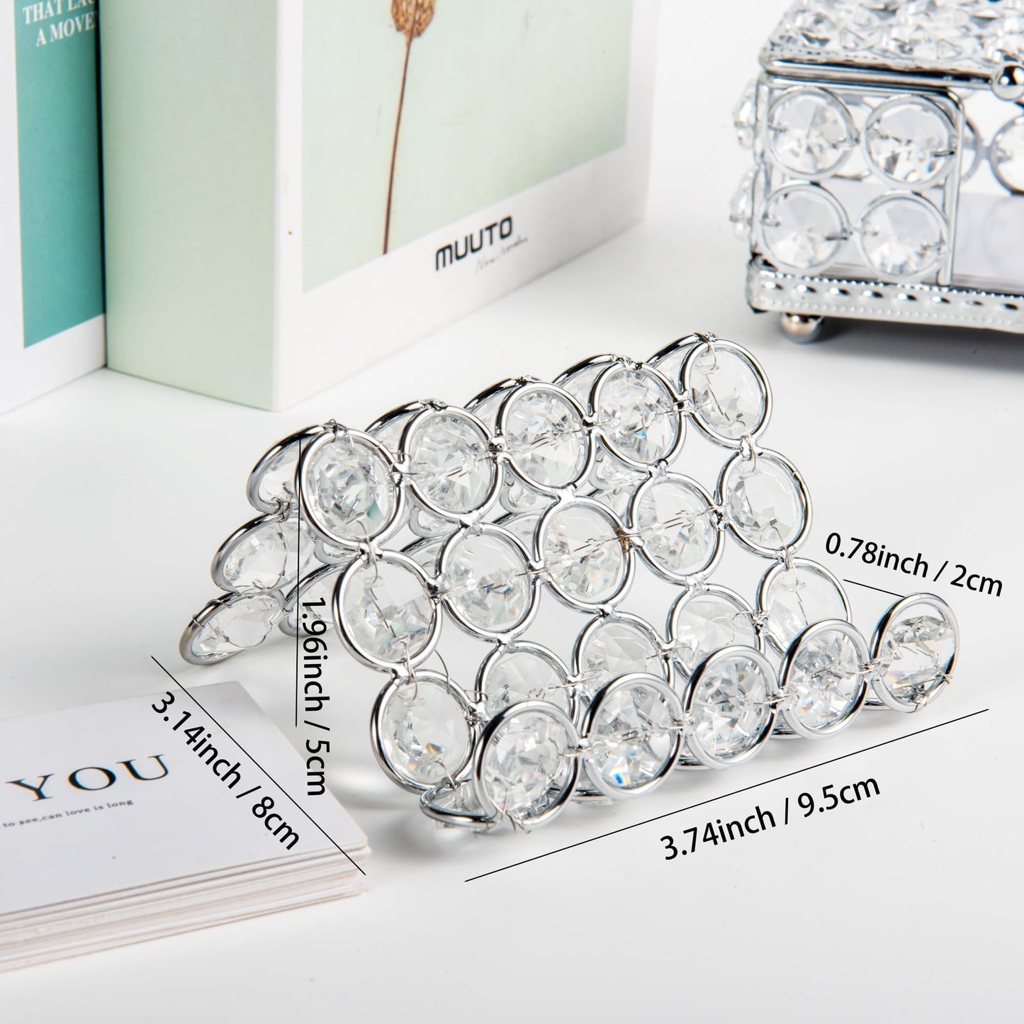Feyarl Crystal Business Card Holder Stand Office Business Name Cards Display Sparkly Desktop Gift Card Photo Organizer Storage for Office Meeting Desk Front