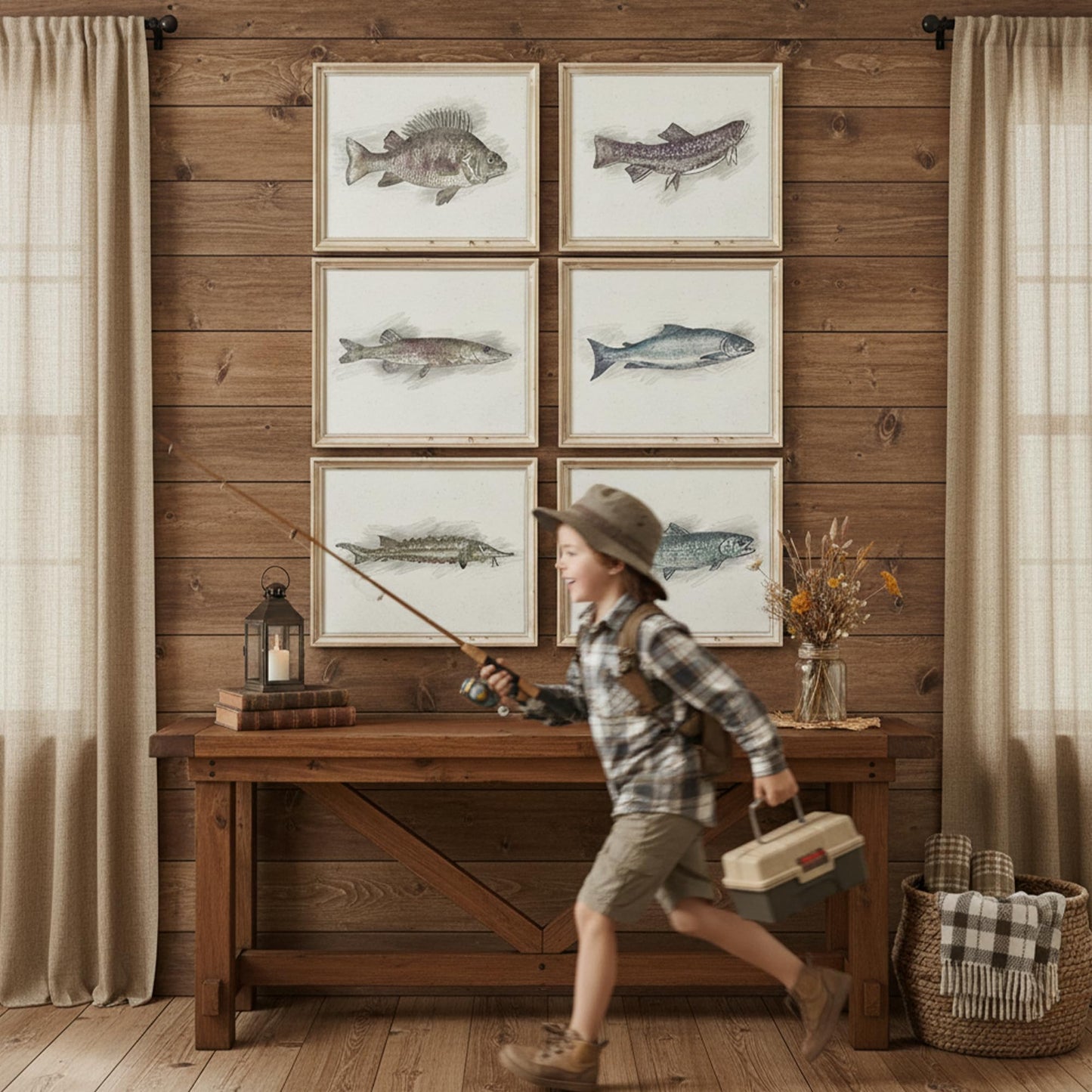 DREAM BIG PRINTABLES Fish Sketches Art Prints (Set of 6) - Unframed - 8x10 | Fishing Wall Decor for Fisherman