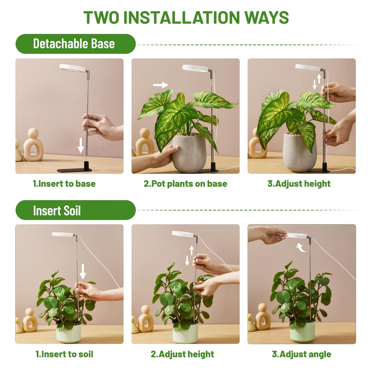 LBW Grow Light for Indoor Plants, Height Adjustable Plant Grow Lamp with Auto On/Off Timer 6/8/12/16H, 3 Colors,5 Dimmable Brightness, for Small Plants, White, 2 Packs