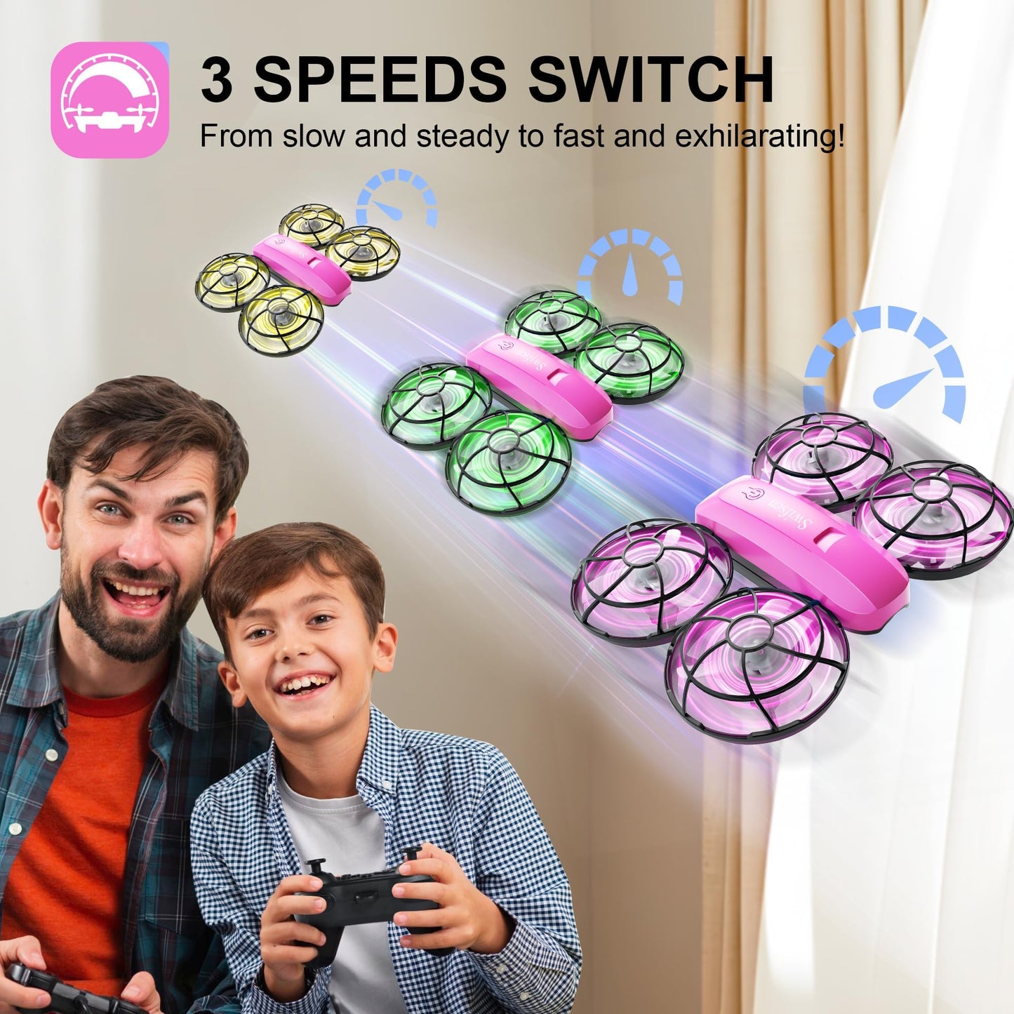 Swifsen Kids Drone with Camera & Optical Flow Positioning - Mini RC Quadcopter with Full Protection Guard, 2 Modular Batteries, Colorful LED Lights - Easy to Fly Gift for Boys & Beginners (Upgraded Version).
