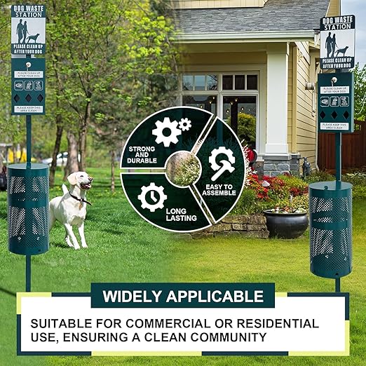 Qinyoung Dog Waste Station Galvanized Steel Pet Bin Bag Dispenser, Green