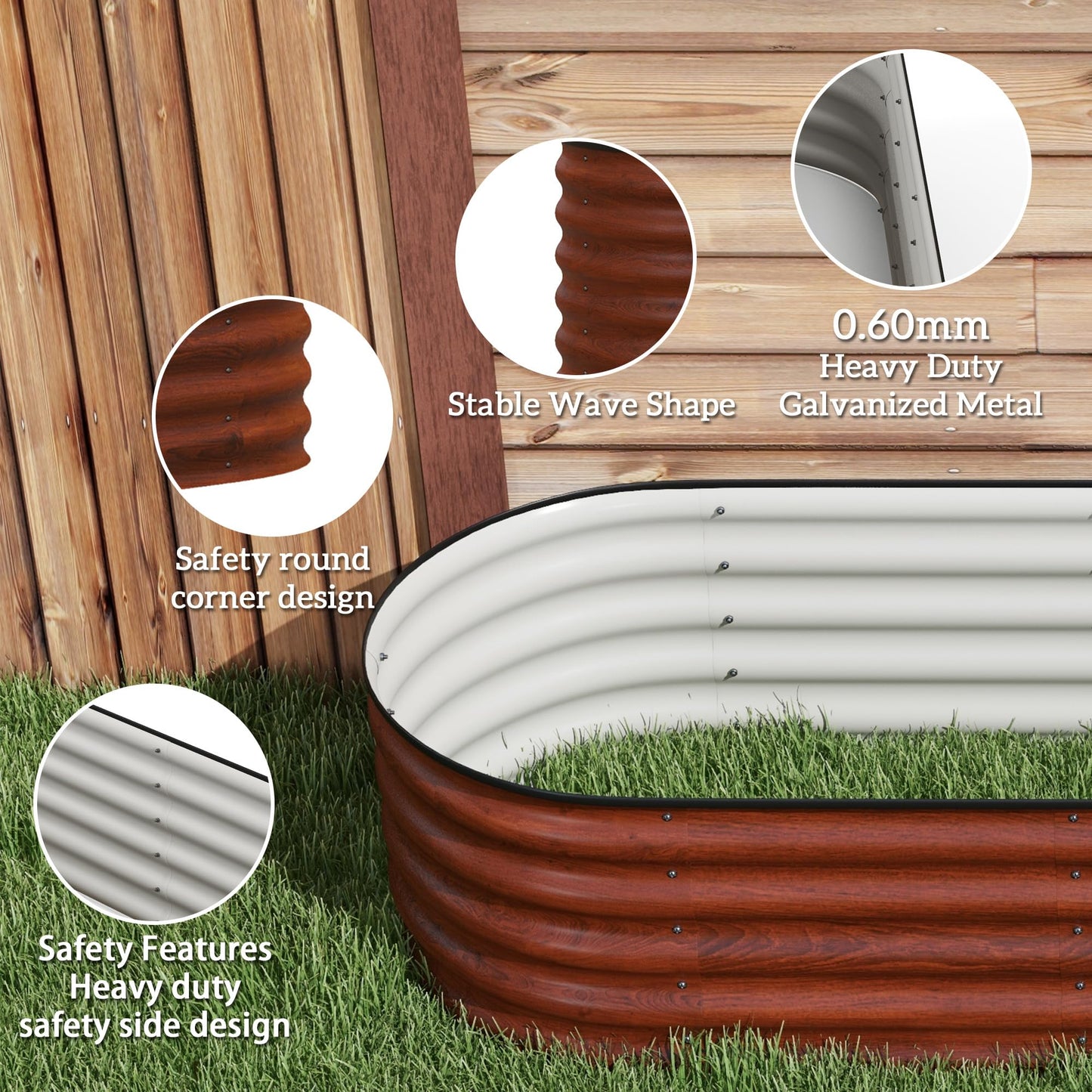 Outsunny 8' x 2' x 1.4' Galvanized Raised Garden Bed Kit, Outdoor Metal Elevated Planter Box with Safety Edging, Easy DIY Stock Tank for Growing Flowers, Herbs & Vegetables, Brown
