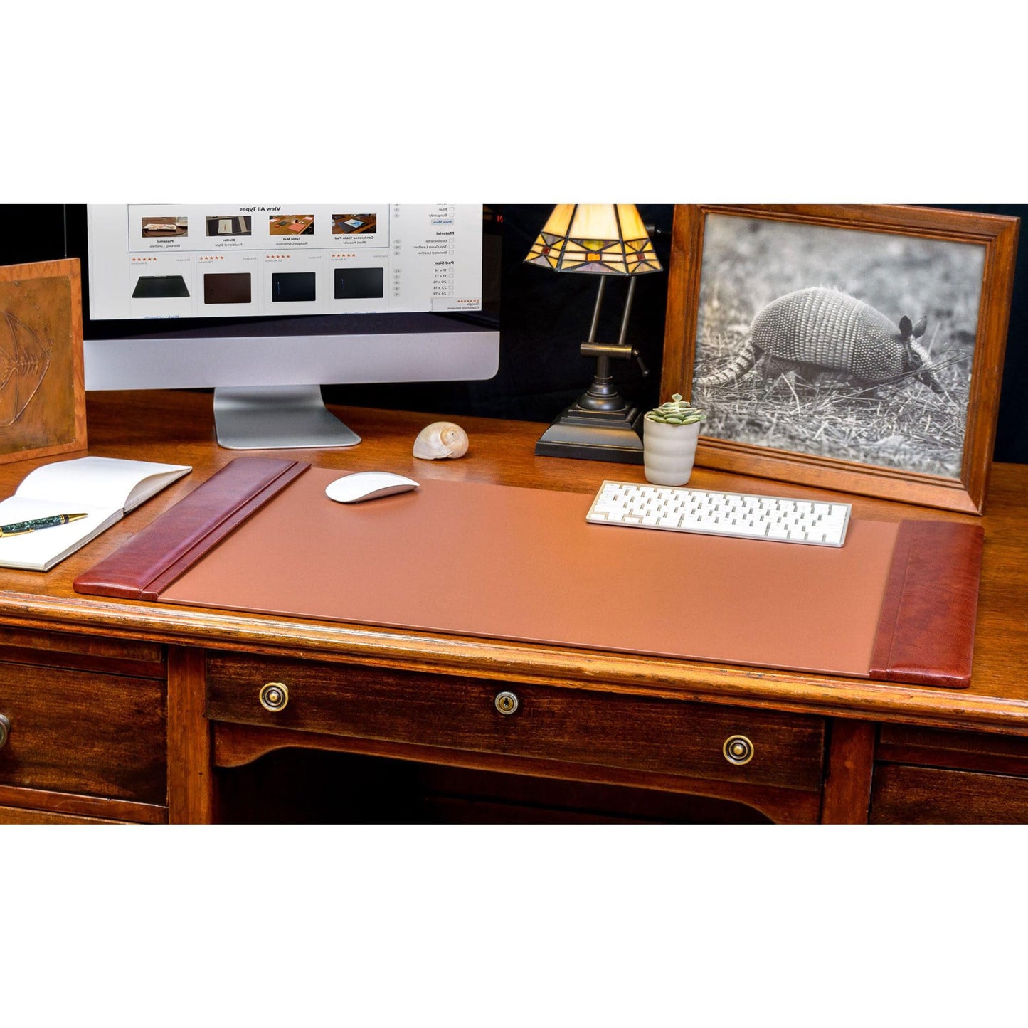 Dacasso Mocha Leather 10-Piece Desk Accessory Set - Organization Essentials & Executive Decor - Luxury Leather Blotter for Office Organization