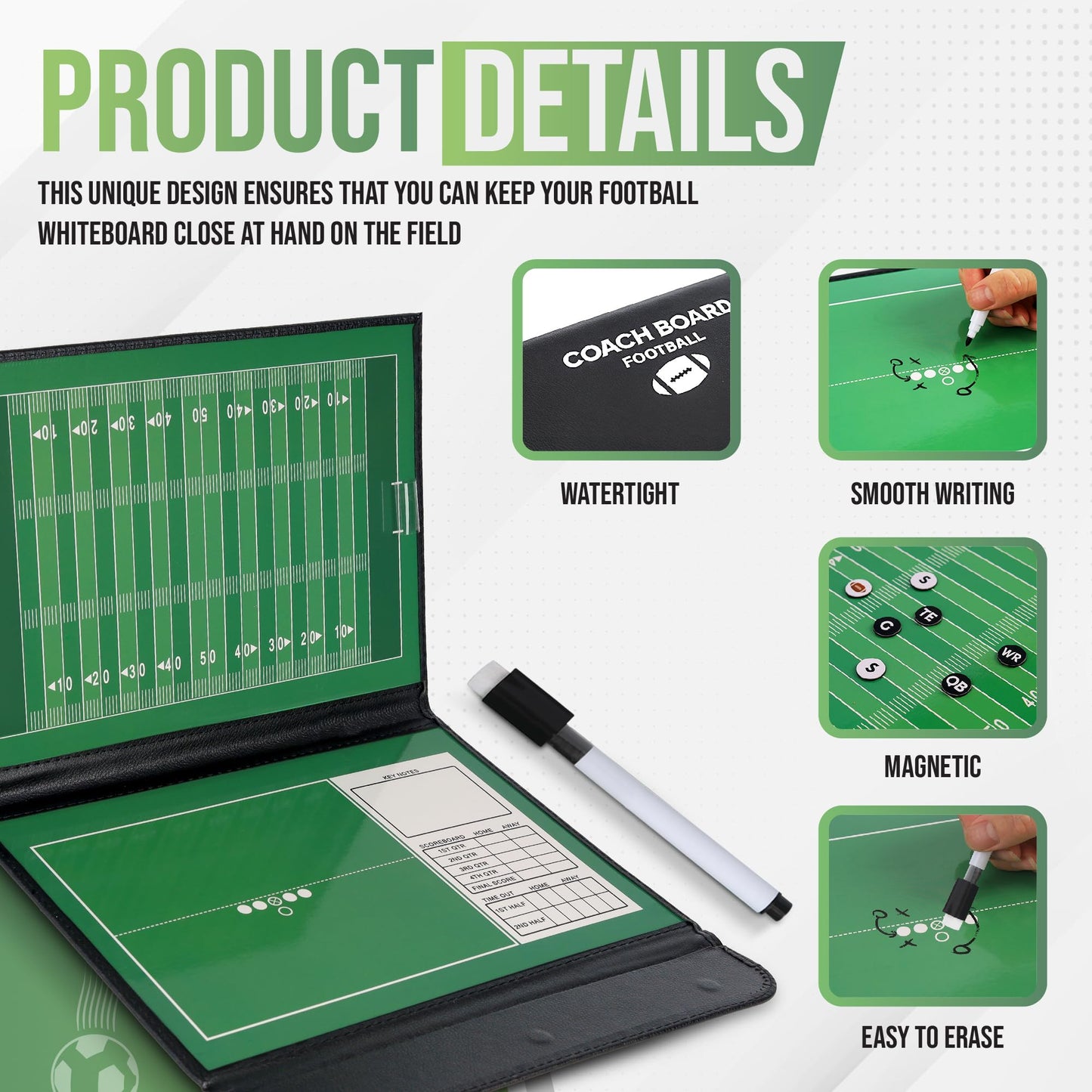 ZPU Football Coaching Board, Magnetic Football Clipboard for Coaches, Portable Foldable Play Board with Dry Erase Marker Pen and Magnets, for Teaching and Game Plan