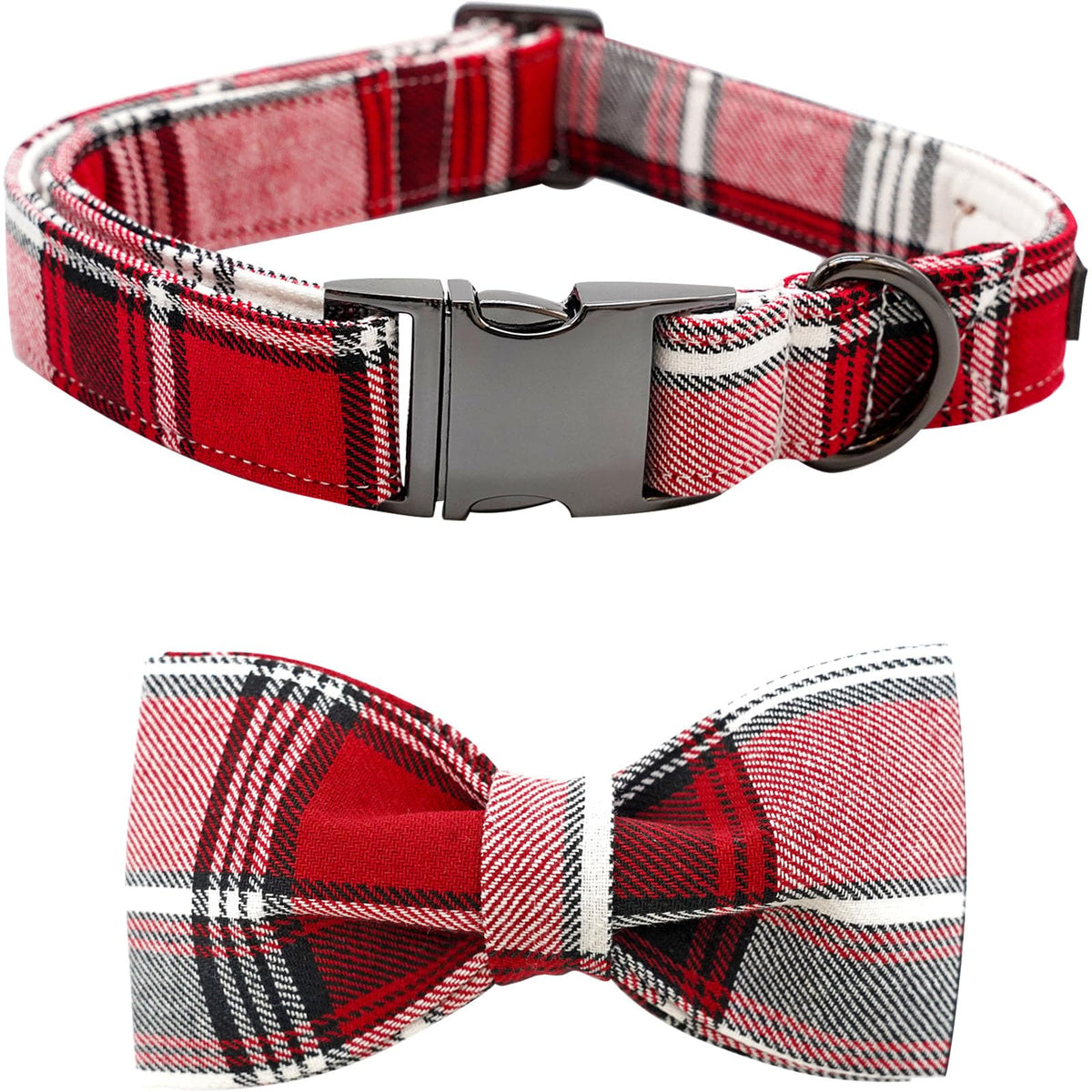 Bobo Rainbow Christmas Tartan Plaid Dog Collar with Bow for Large Dogs