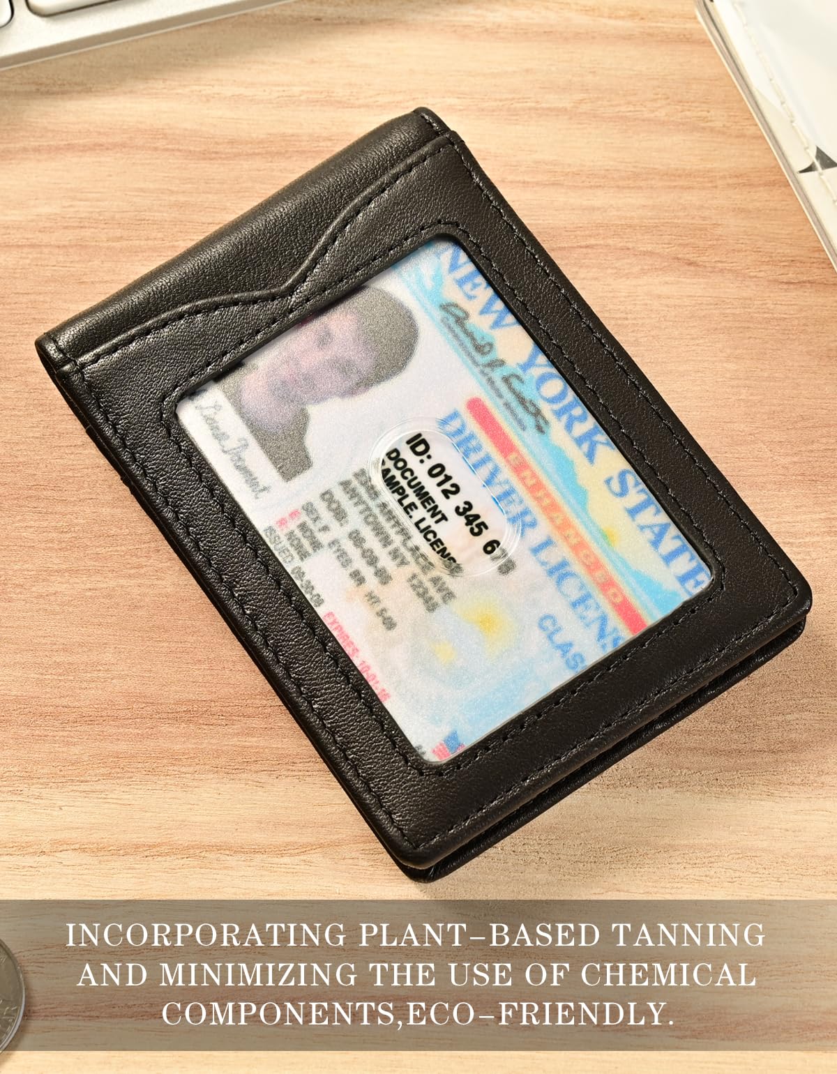 kinzd Slim Wallet with Money Clip RFID Blocking Minimalist Bifold Wallet for Men Genuine Leather Front Pocket Card Holder AS137 - #Nappa Black