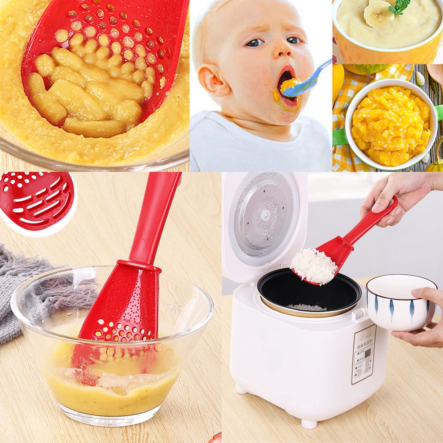3 Pack Multifunctional Kitchen Cooking Spoon, Muulaii 6 in1 Kitchen Gadgets Strainers for Egg Yolk Separator- Grater Masher- Colander Skimmer Scoop