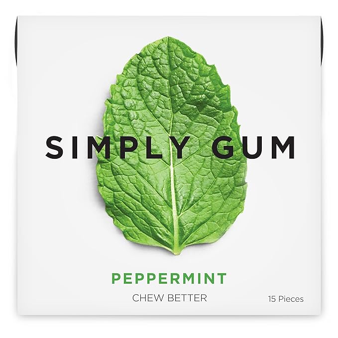 SIMPLY Gum Peppermint, Plastic-Free Natural Chewing Gum, 12 Pack (180 Pieces) | Vegan, Kosher, Non GMO, Aspartame Free and Sorbitol Free